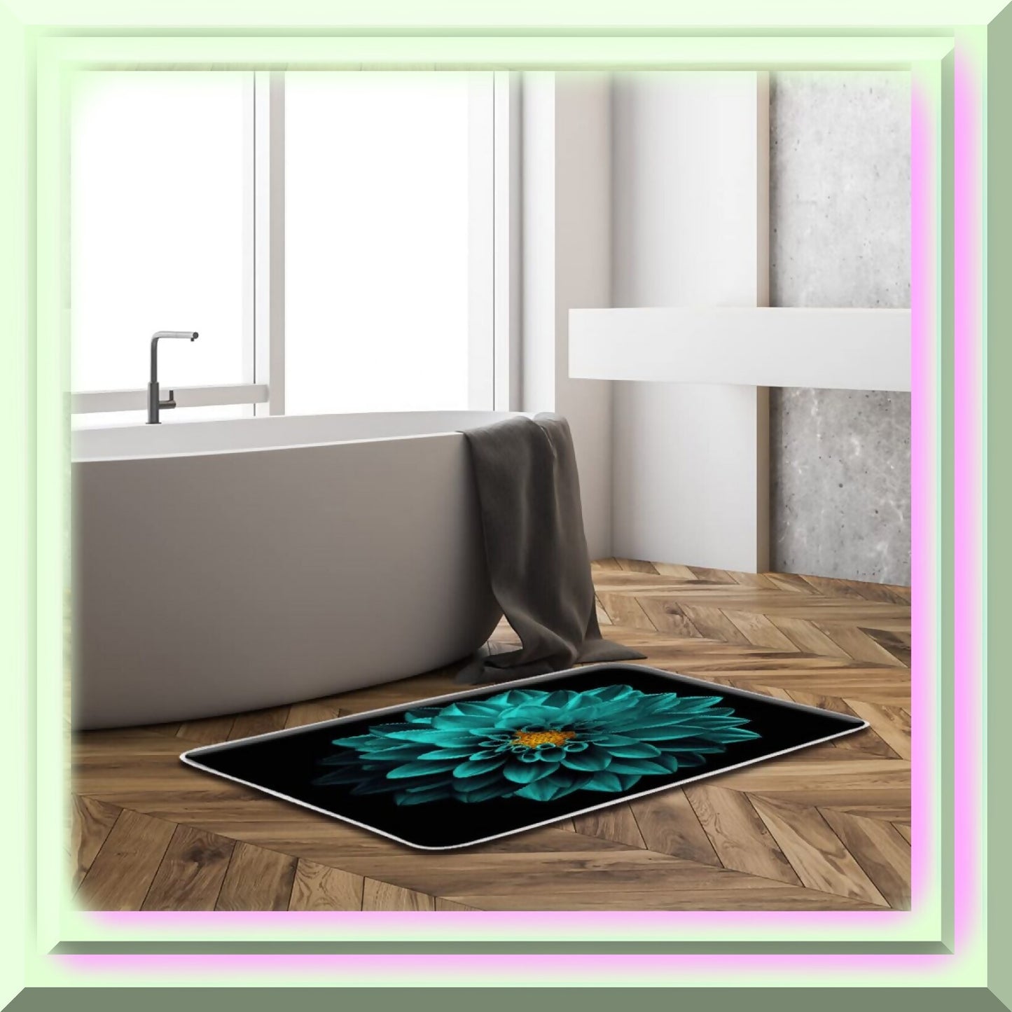 Dahlia Bath Mat Black Background 18x30 Inch
