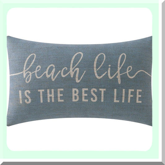 Nautical Beach Life Lumbar Pillowcase - Vintage Decor Linen Cushion Cover - Coastal Throw Pillow Covers for Sofa Couch - 20x12 inch PL662TR