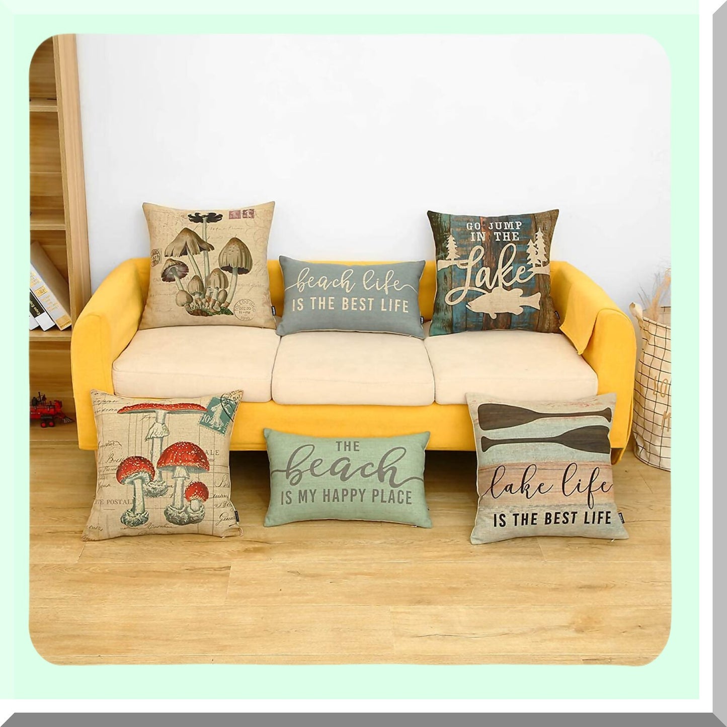 Nautical Beach Life Lumbar Pillowcase - Vintage Decor Linen Cushion Cover - Coastal Throw Pillow Covers for Sofa Couch - 20x12 inch PL662TR