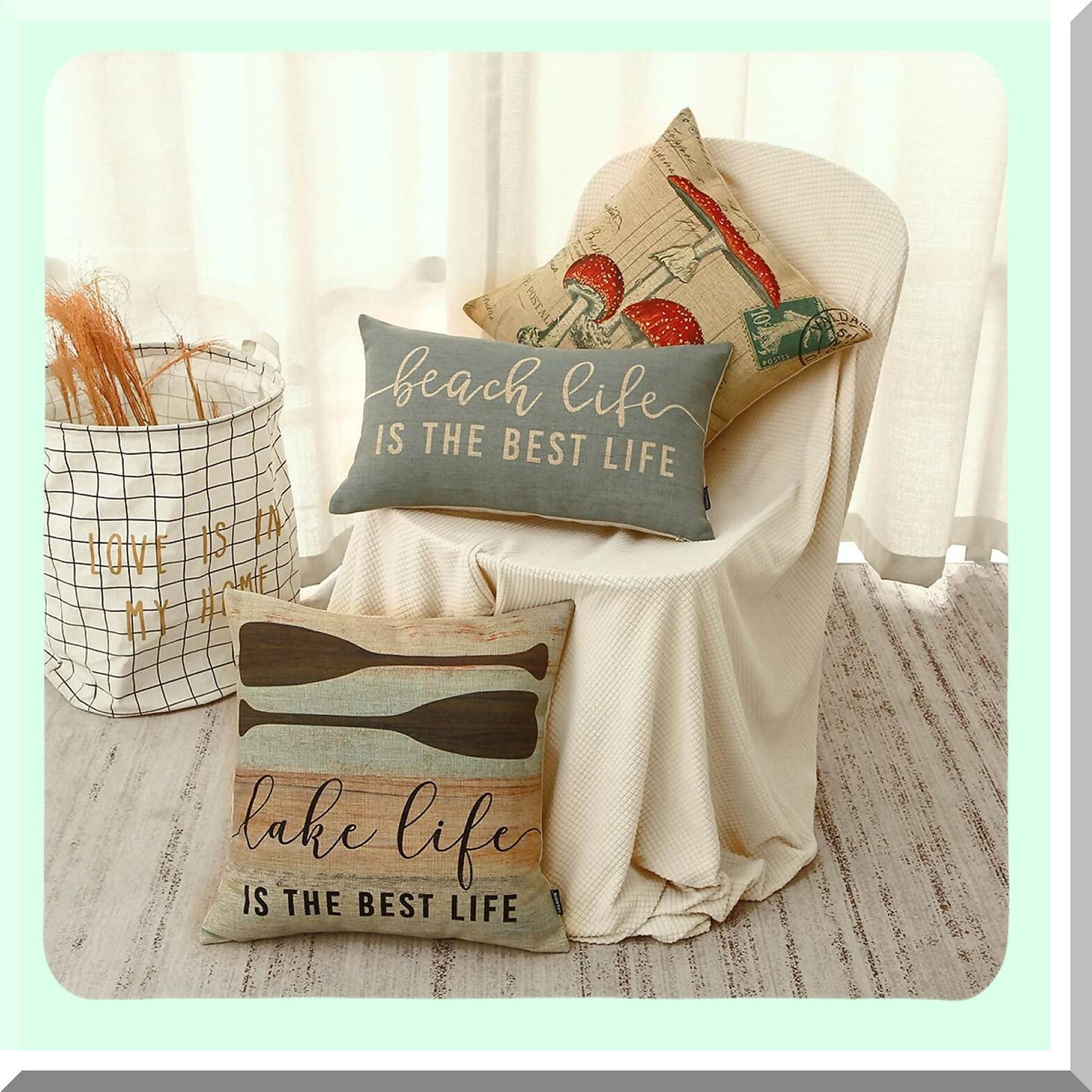 Nautical Beach Life Lumbar Pillowcase - Vintage Decor Linen Cushion Cover - Coastal Throw Pillow Covers for Sofa Couch - 20x12 inch PL662TR