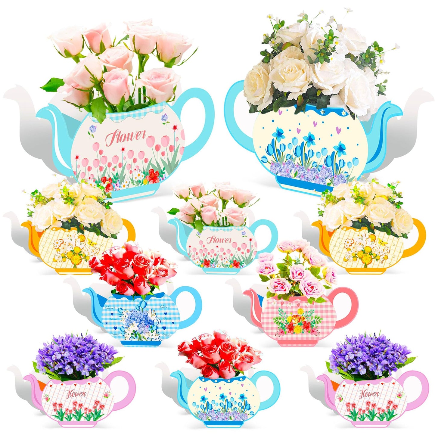 Floral Tea Party Blossom Box Set - 12 PCS Tea Party Favors & Decorations - Princess Flower Centerpieces & Teapot - Par-Tea Supplies for a Blooming Celebration