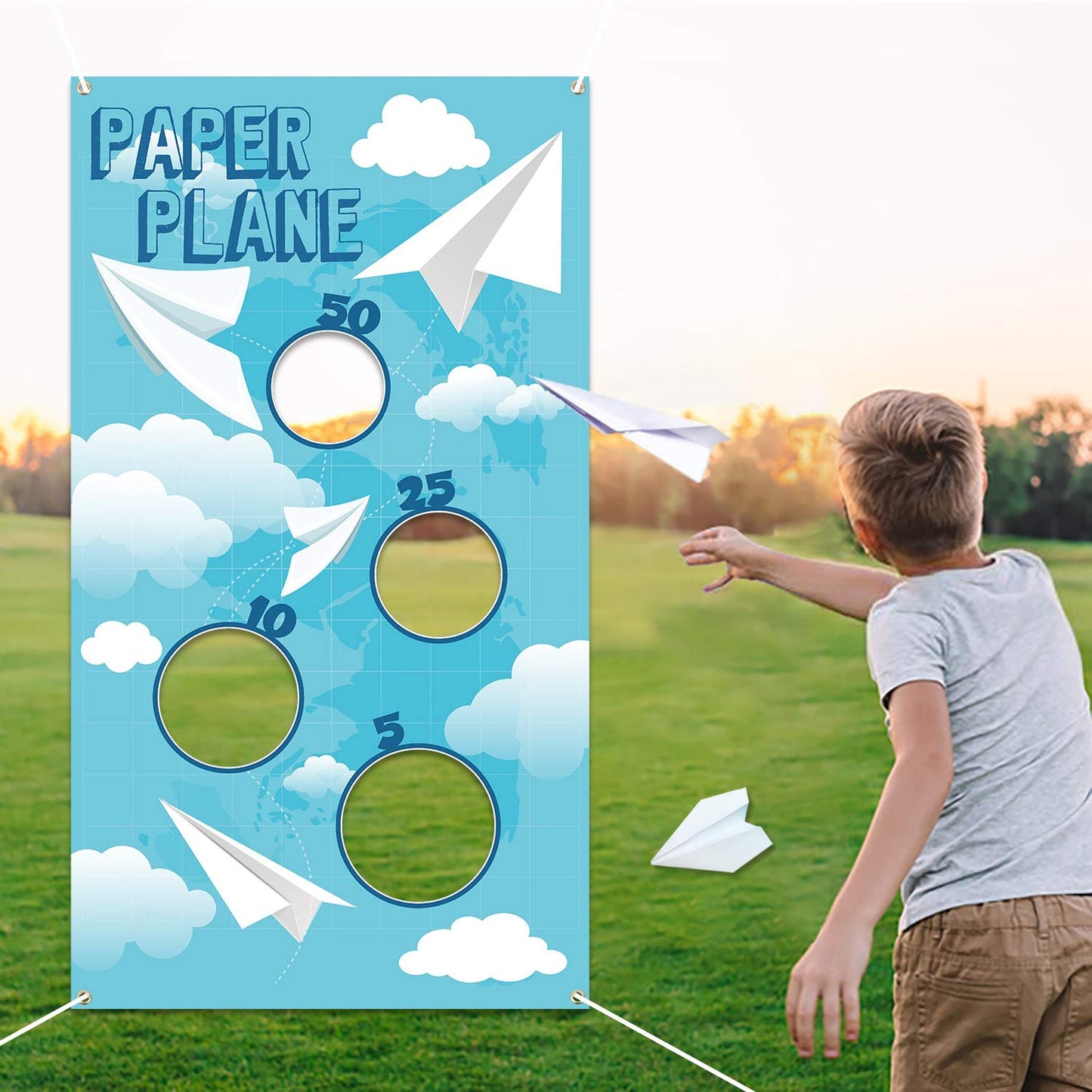 Paper Plane Toss Game Banner for Kids and Parties