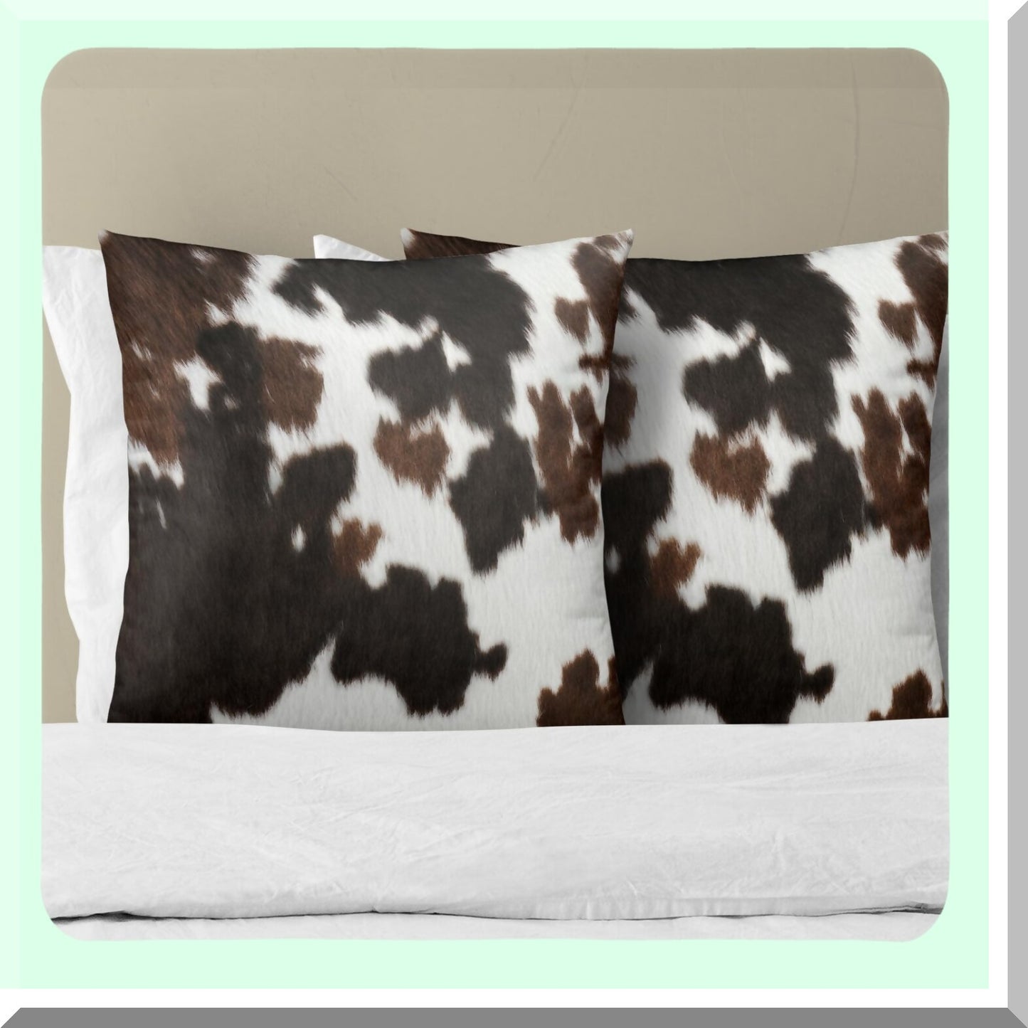 Cowhide Farmhouse Pillow Set - Western Cow Print Covers 20x20 Inch (Set of 2) in Brown, Black, and White. Animal Print Pillow Case for Home Decor on Couch, Bed, or Sofa.