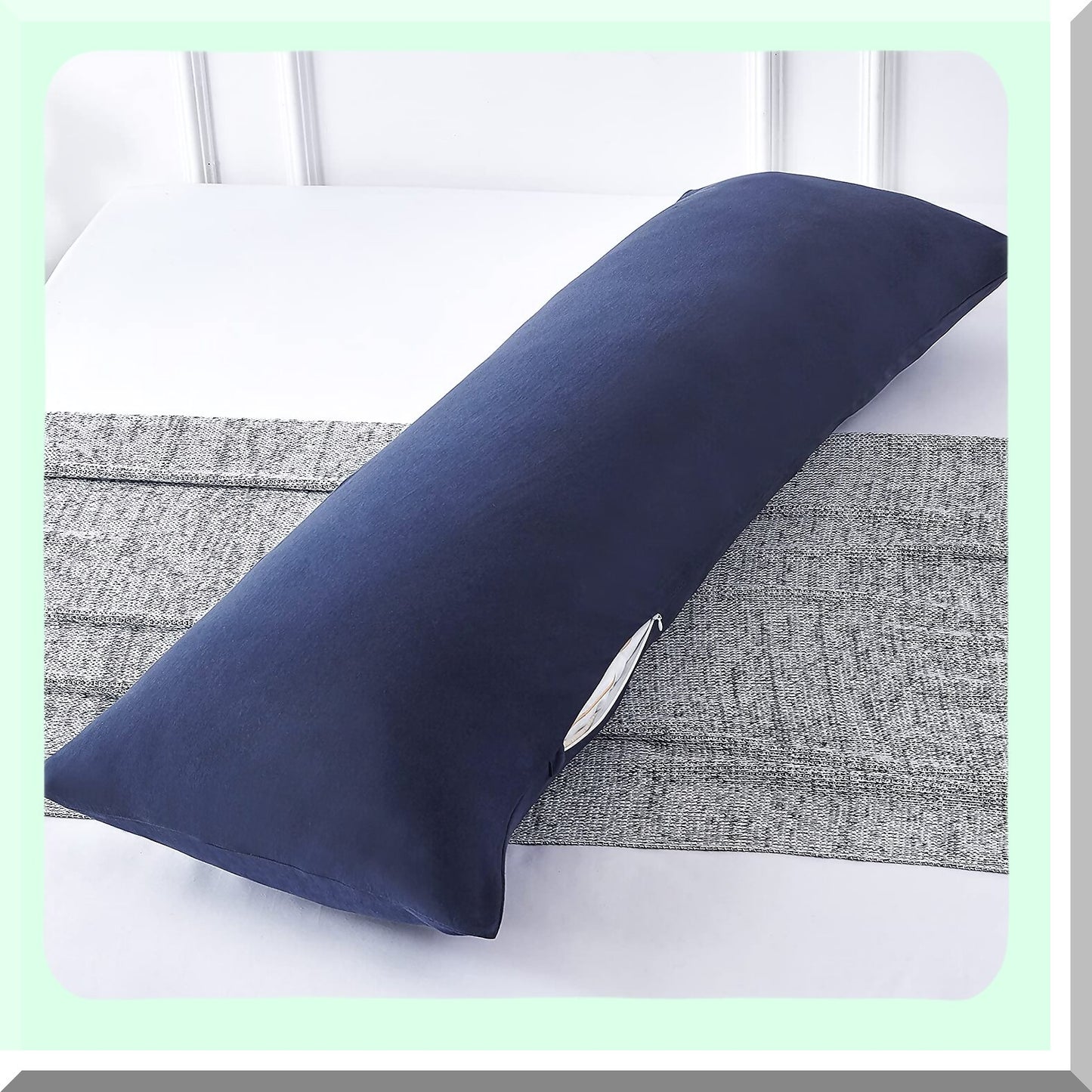Navy Blue Cotton Jersey Body Pillow Cover - Hypoallergenic Zippered Pillowcase for 20x54 Inch Body Pillows - Soft and Long-lasting