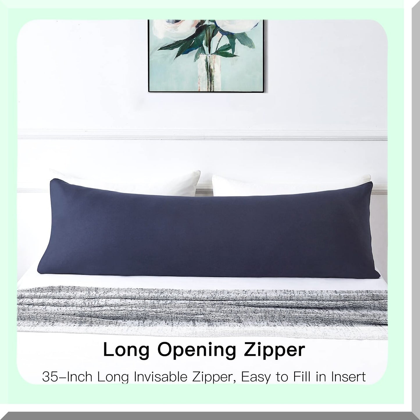 Navy Blue Cotton Jersey Body Pillow Cover - Hypoallergenic Zippered Pillowcase for 20x54 Inch Body Pillows - Soft and Long-lasting