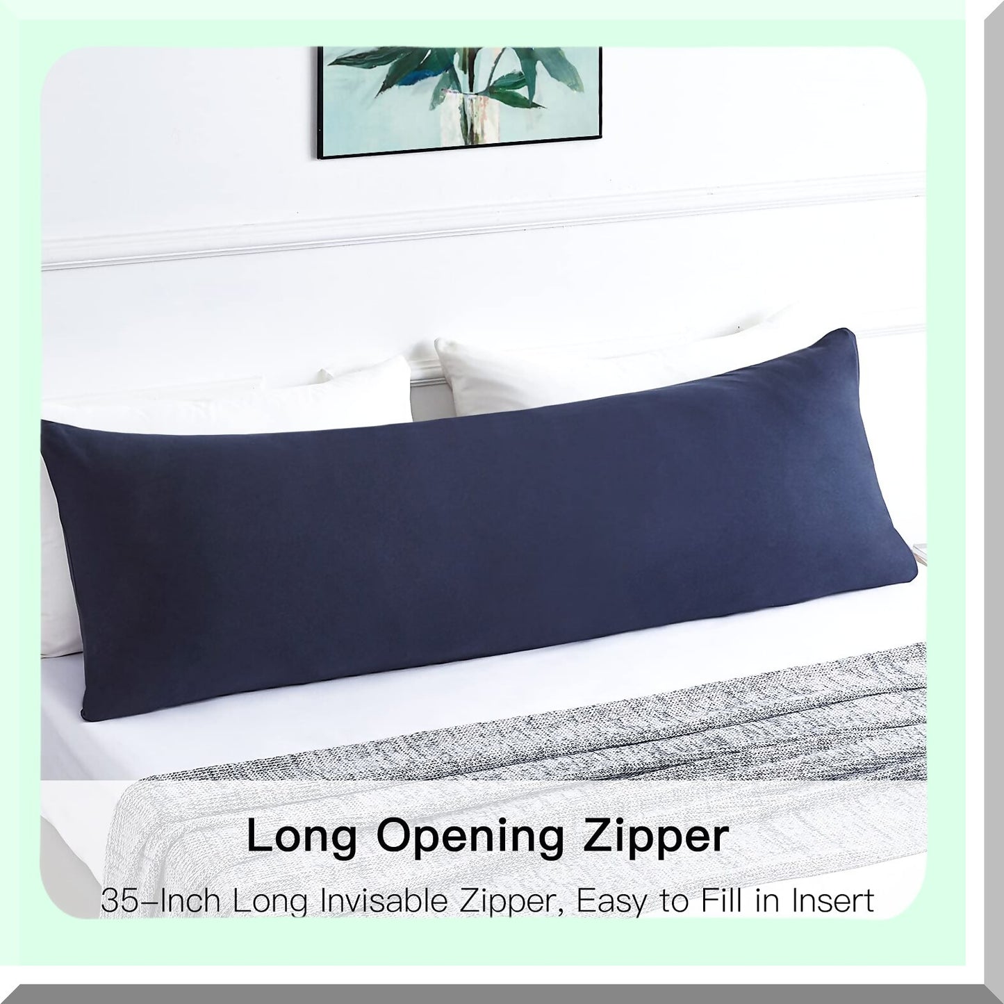 Navy Blue Cotton Jersey Body Pillow Cover - Hypoallergenic Zippered Pillowcase for 20x54 Inch Body Pillows - Soft and Long-lasting