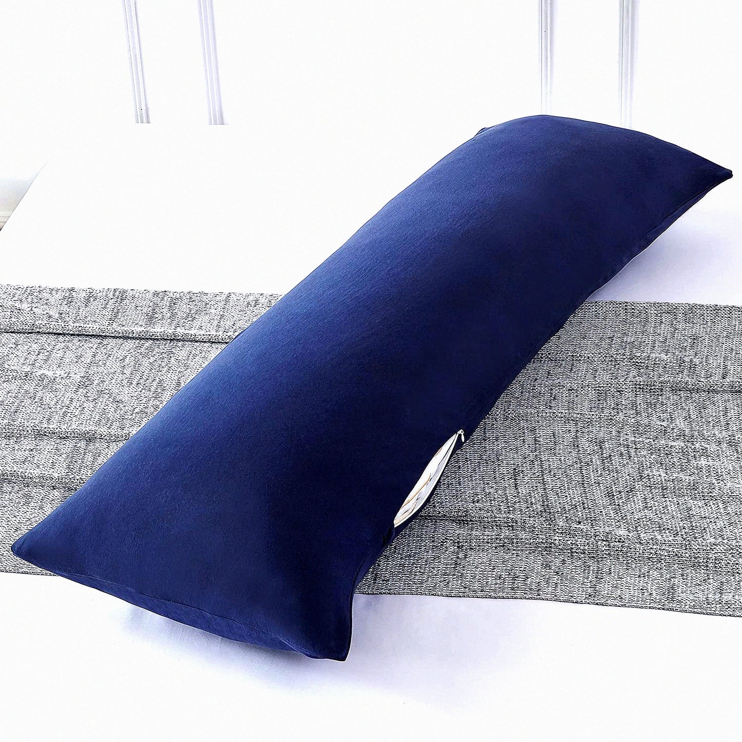 Navy Blue Cotton Jersey Body Pillow Cover - Hypoallergenic Zippered Pillowcase for 20x54 Inch Body Pillows - Soft and Long-lasting