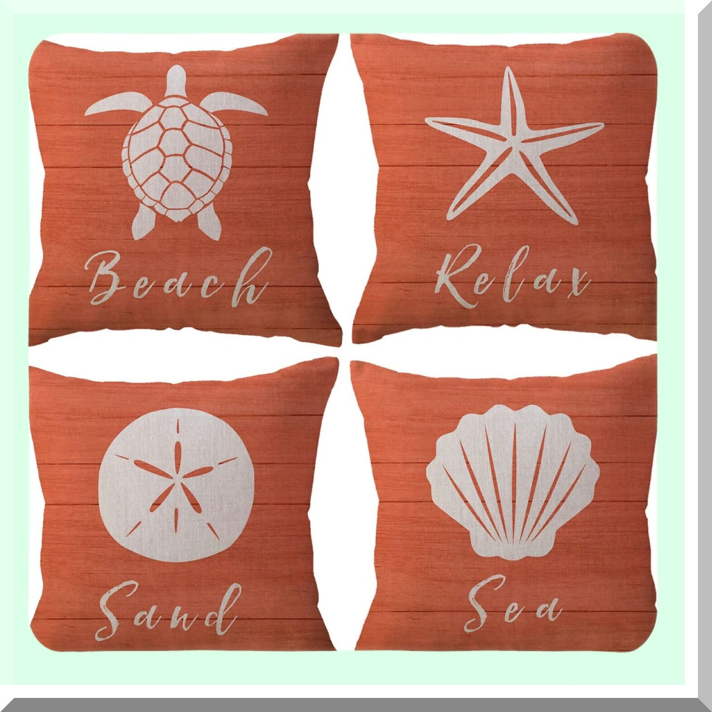 Seaturtle Starfish Shell Sand Dollar Coastal Beach Pillow Covers - Set of 4, 18x18 Inch Ocean Theme Decorative Cushion Covers for Summer Beach House Decor