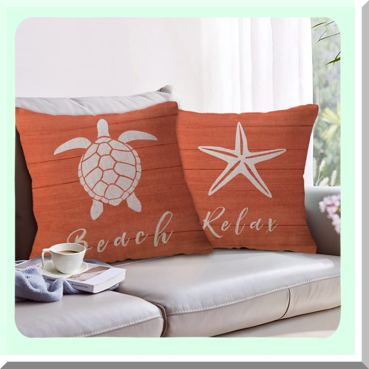 Seaturtle Starfish Shell Sand Dollar Coastal Beach Pillow Covers - Set of 4, 18x18 Inch Ocean Theme Decorative Cushion Covers for Summer Beach House Decor