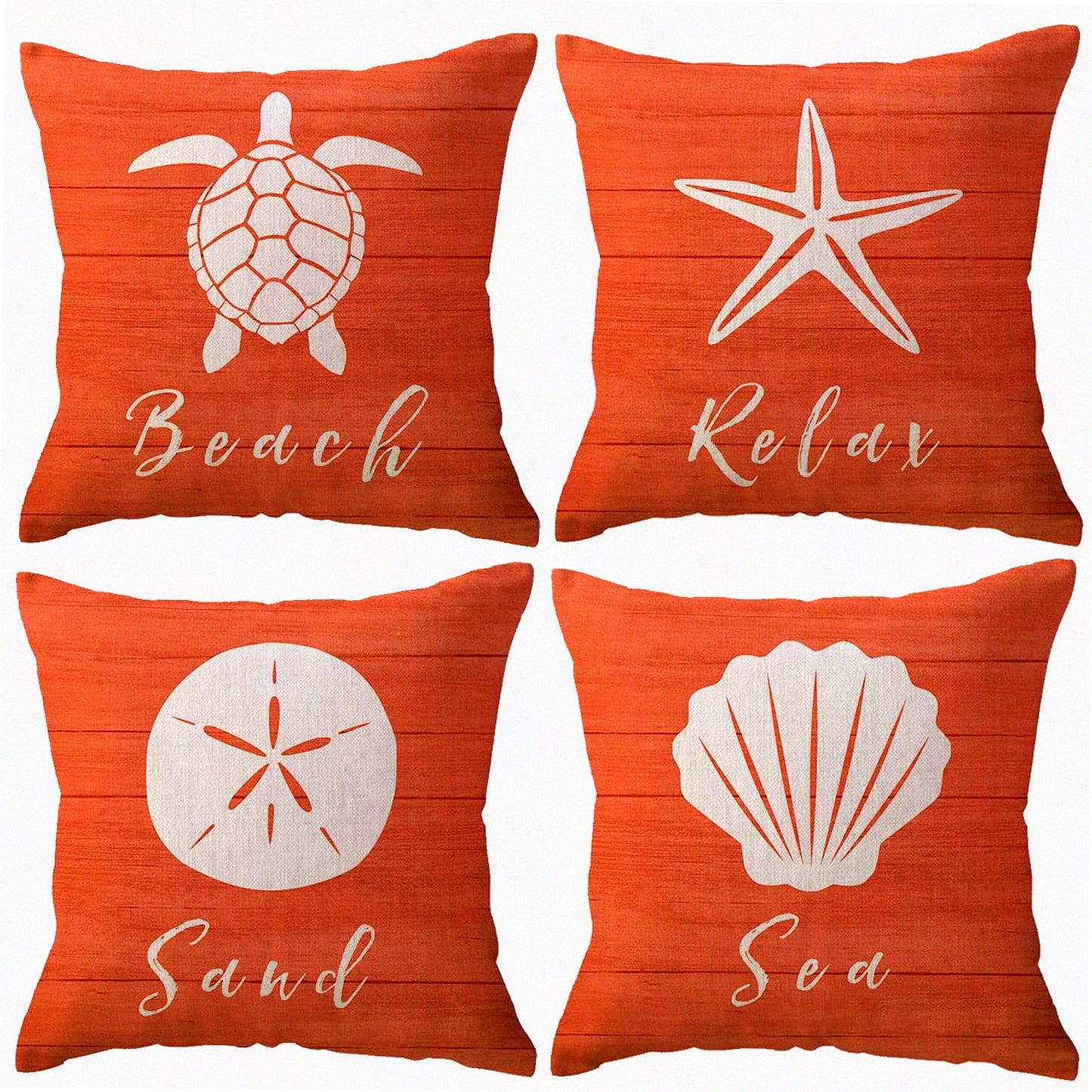 Seaturtle Starfish Shell Sand Dollar Coastal Beach Pillow Covers - Set of 4, 18x18 Inch Ocean Theme Decorative Cushion Covers for Summer Beach House Decor