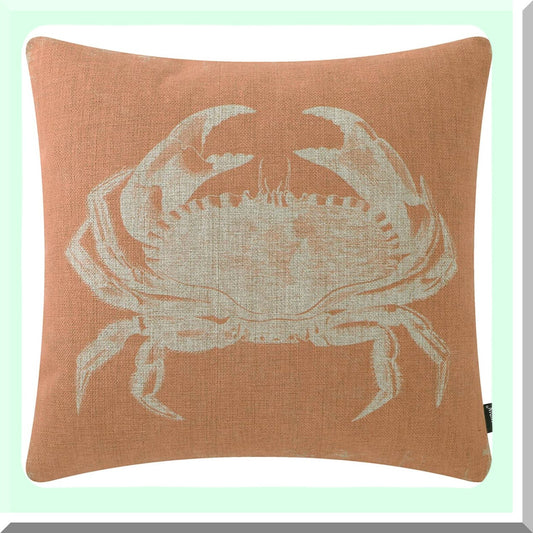 Coastal Crab Linen Pillowcase - Ocean Theme Square Throw Cushion Cover for Sofa, Chair, Office - 18x18 Inch PL730TR