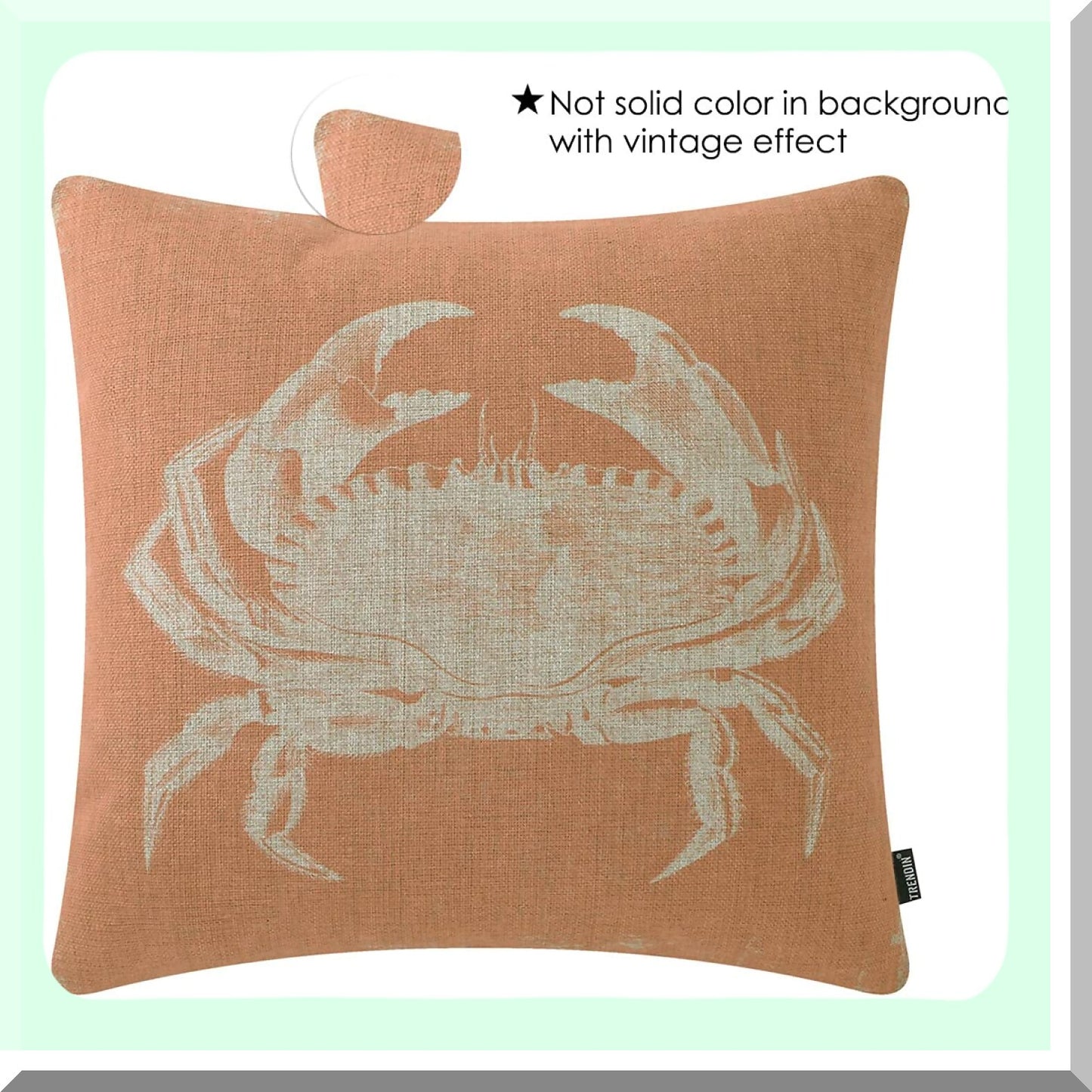 Coastal Crab Linen Pillowcase - Ocean Theme Square Throw Cushion Cover for Sofa, Chair, Office - 18x18 Inch PL730TR