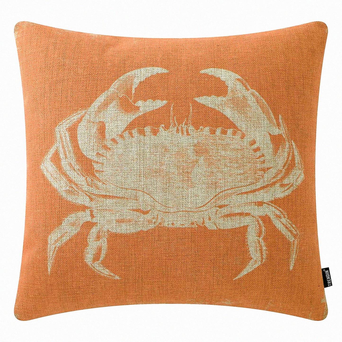 Coastal Crab Linen Pillowcase - Ocean Theme Square Throw Cushion Cover for Sofa, Chair, Office - 18x18 Inch PL730TR