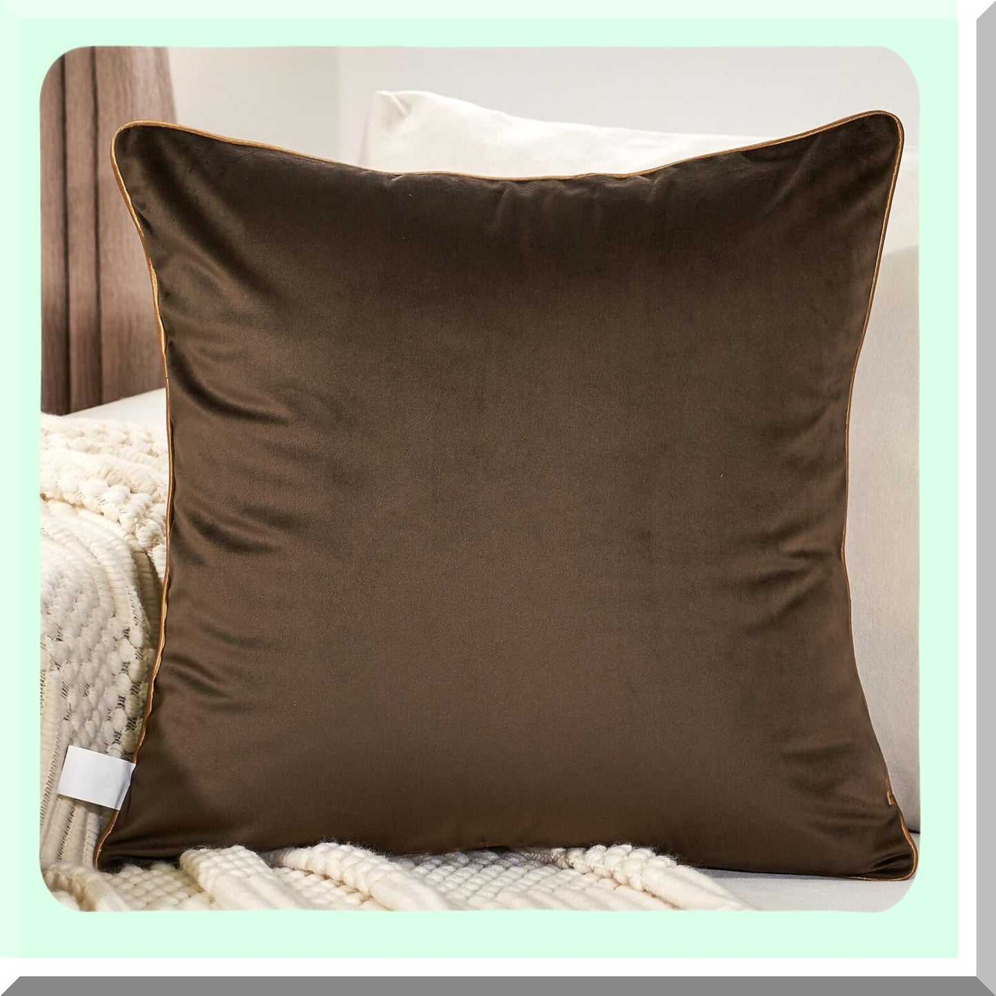 Luxury Plaid Geometric Velvet Pillow Covers - Dark Brown Gold Embroidery Cushion Case - Modern Decorative Square Throw Pillow for Living Room & Bedroom - 16x16 Inch