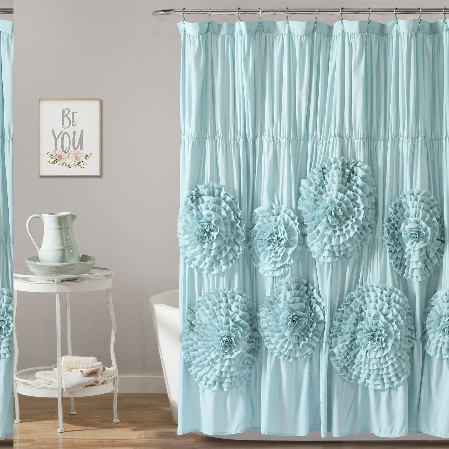 Serena Ruffle Shower Curtain 72x72 Spa Blue