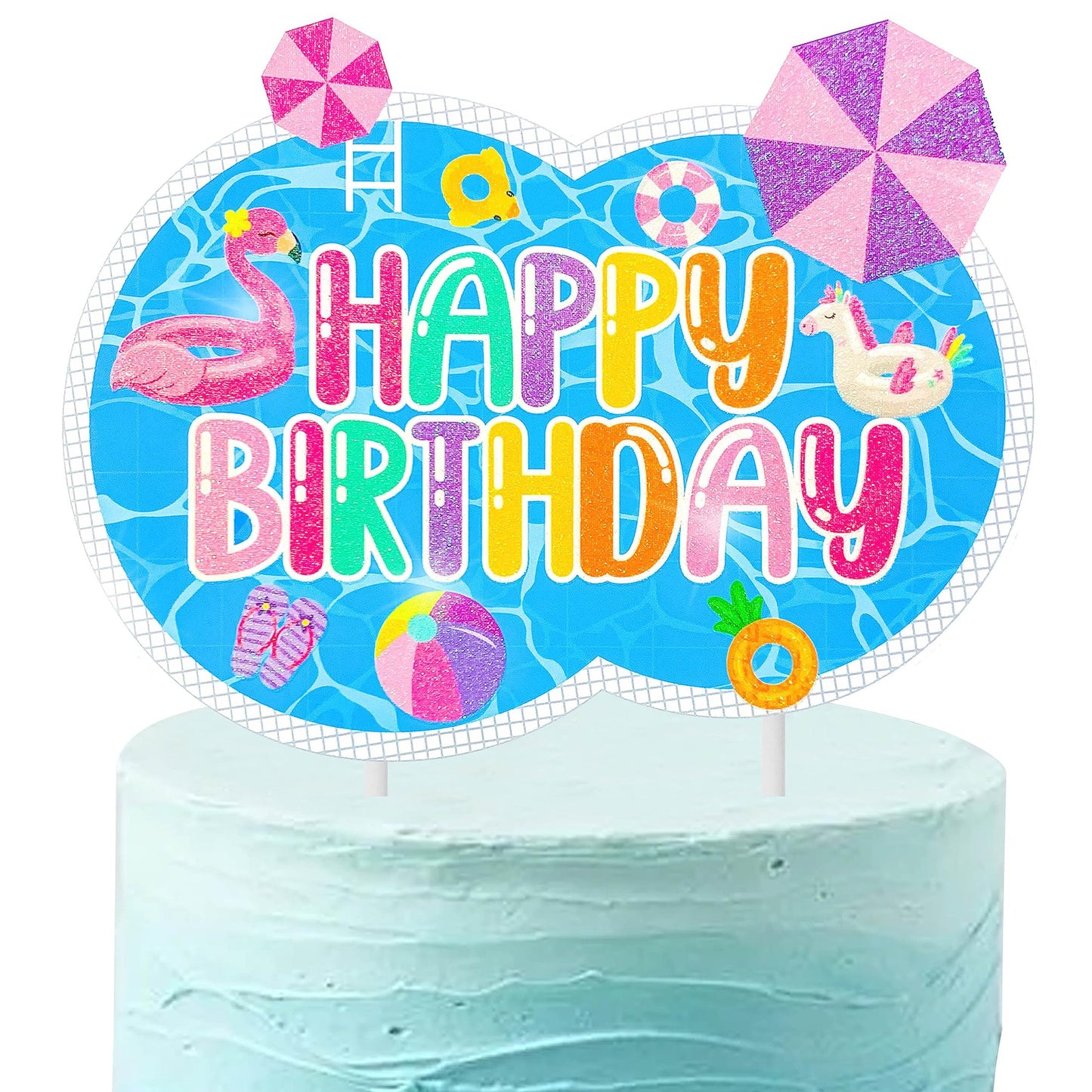 Tropical Beach Party Cake Topper - Fun and Colorful Happy Birthday Decorations for Summer Pool Parties, Baby Showers, and Hawaiian Themed Events