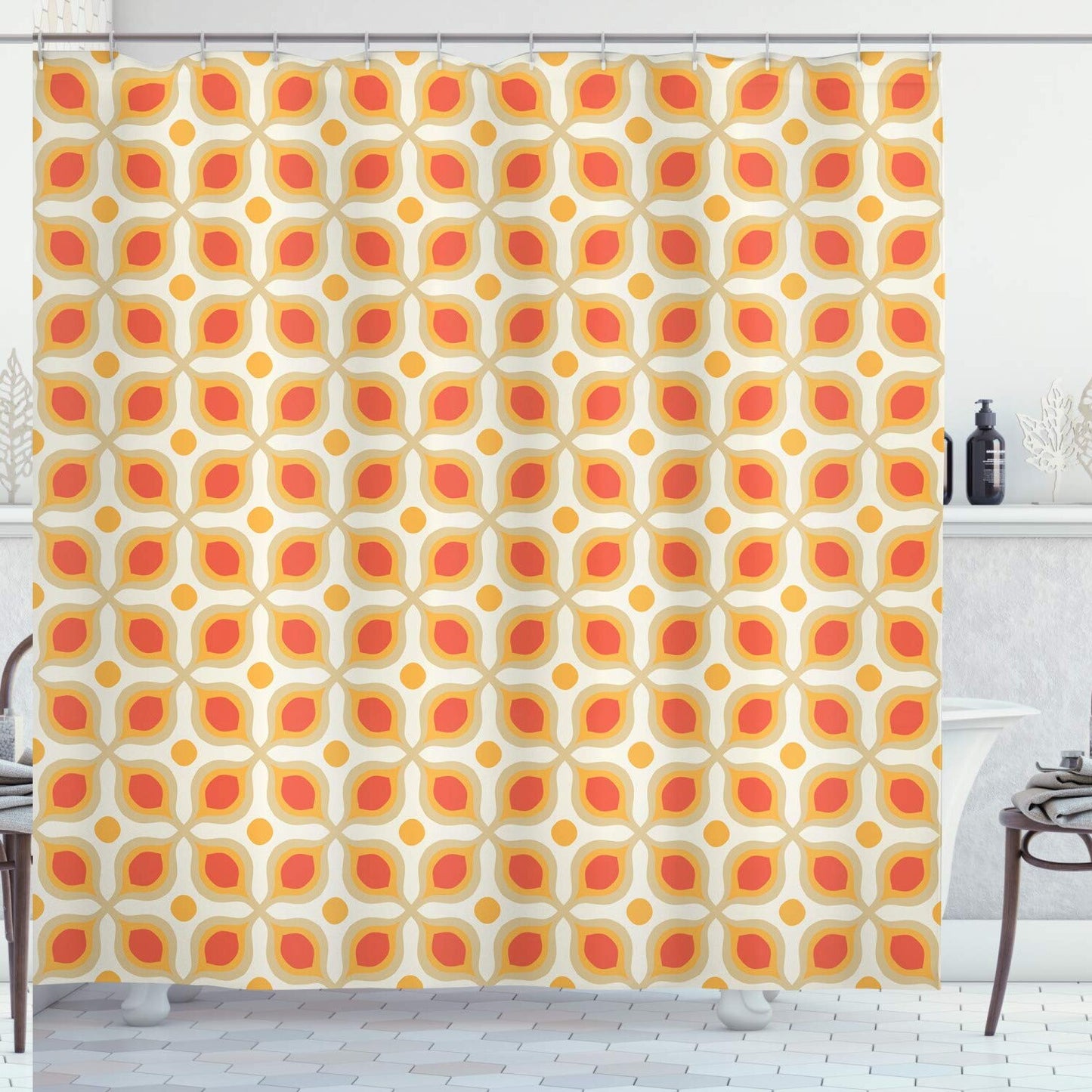 Geometric Shower Curtain 69x70 Orange Cream