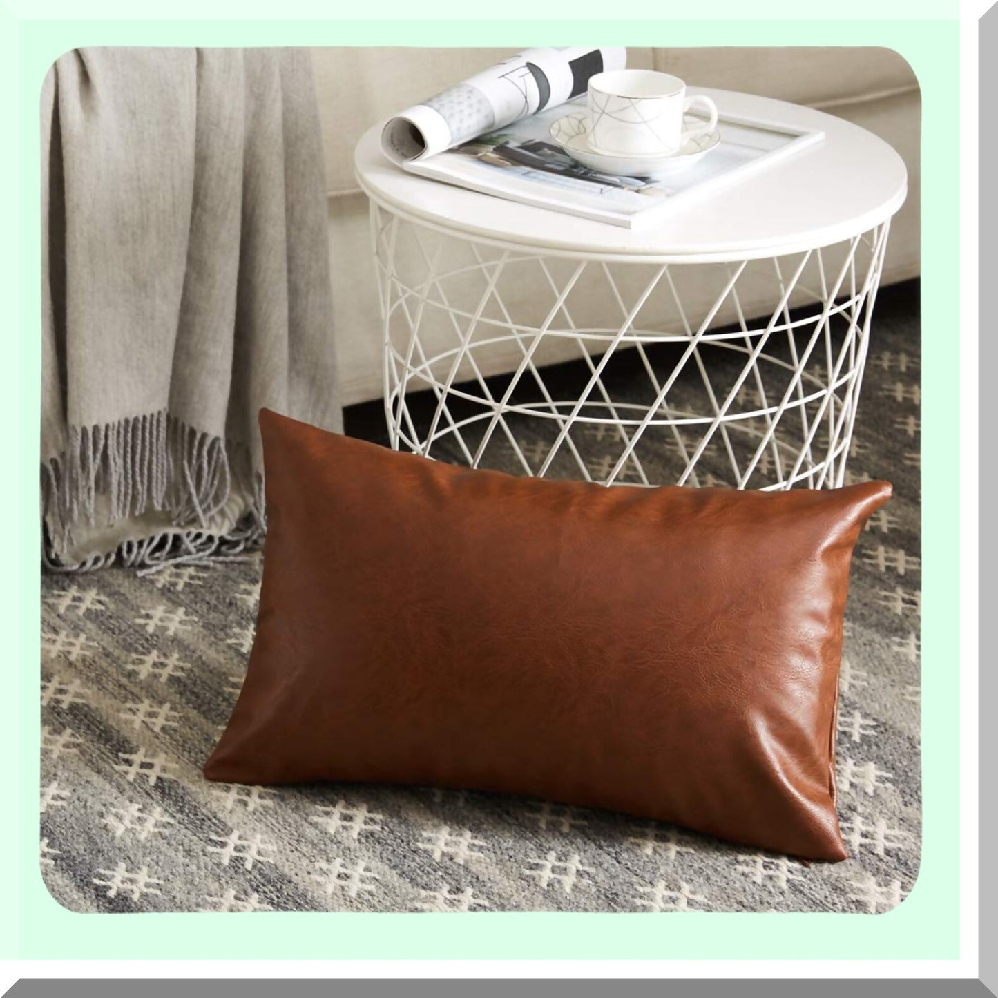 Boho Chic Leather Cushion Covers - Modern Solid Square Pillow Cases for Couch Sofa Bedroom Car Living Room - Decorative Throw Pillows 12x20 Inch Brown