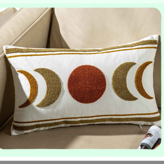 Boho Moonlight Lumbar Pillow Cover - Embroidered Bohemian Style Decorative Throw Pillow Case for 12x20 Inch Cushions - Boho Chic Home Decor