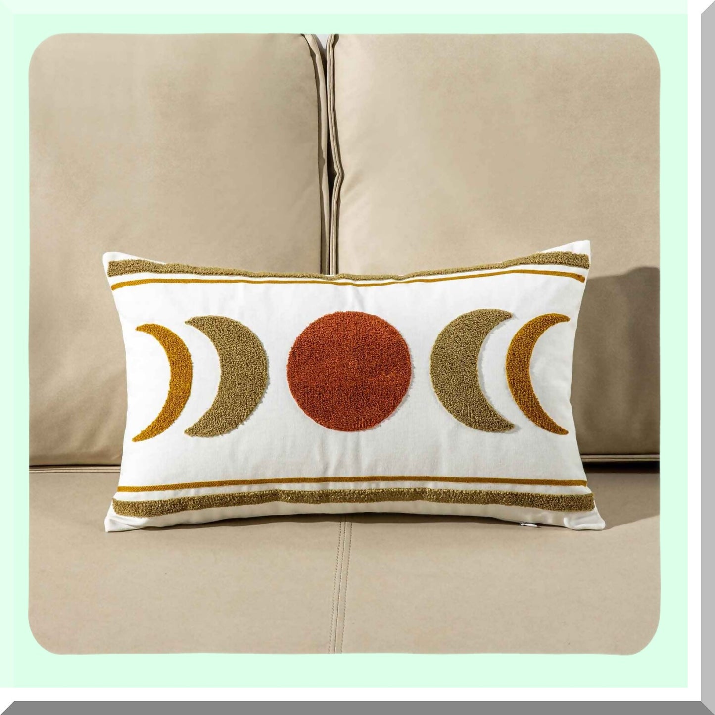 Boho Moonlight Lumbar Pillow Cover - Embroidered Bohemian Style Decorative Throw Pillow Case for 12x20 Inch Cushions - Boho Chic Home Decor