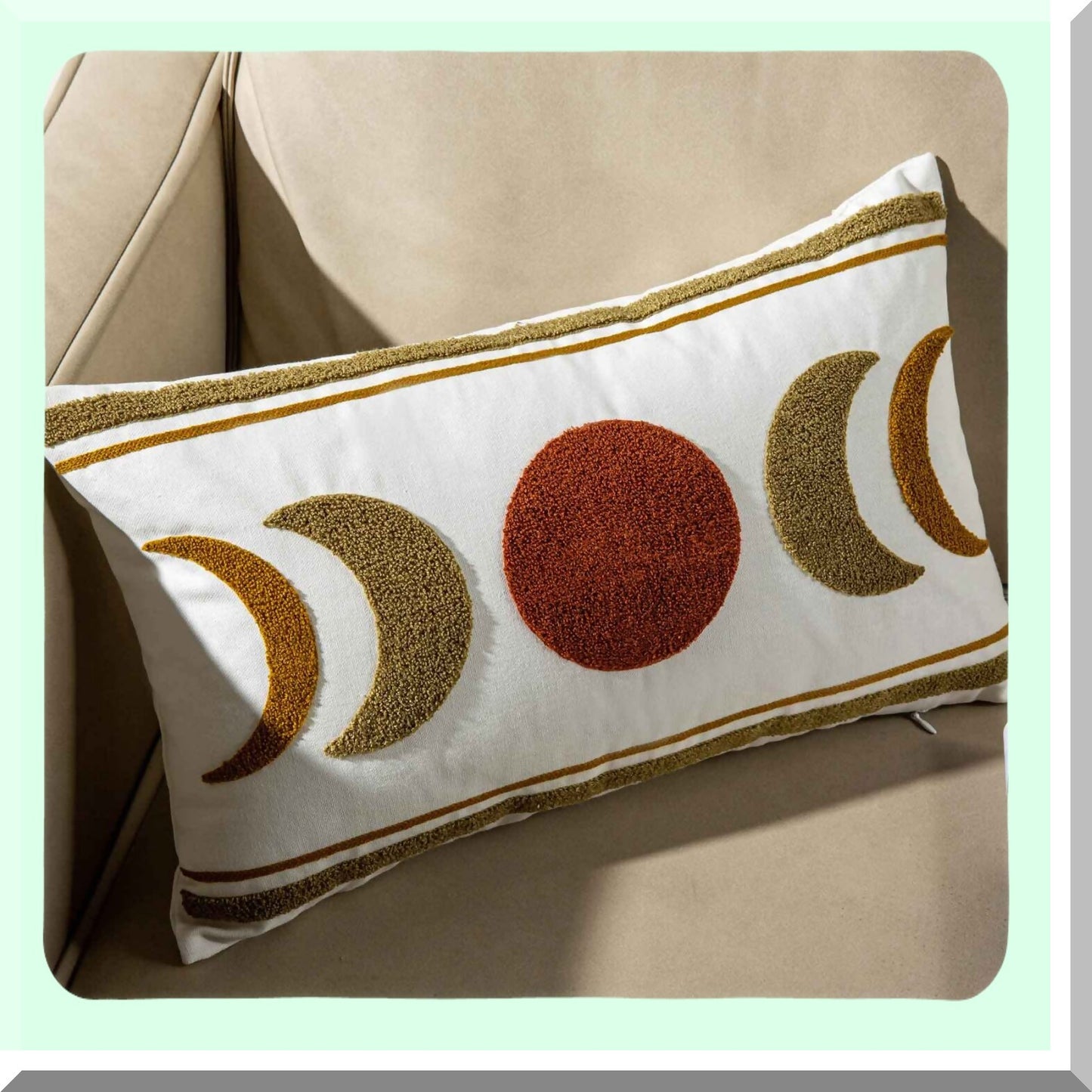 Boho Moonlight Lumbar Pillow Cover - Embroidered Bohemian Style Decorative Throw Pillow Case for 12x20 Inch Cushions - Boho Chic Home Decor