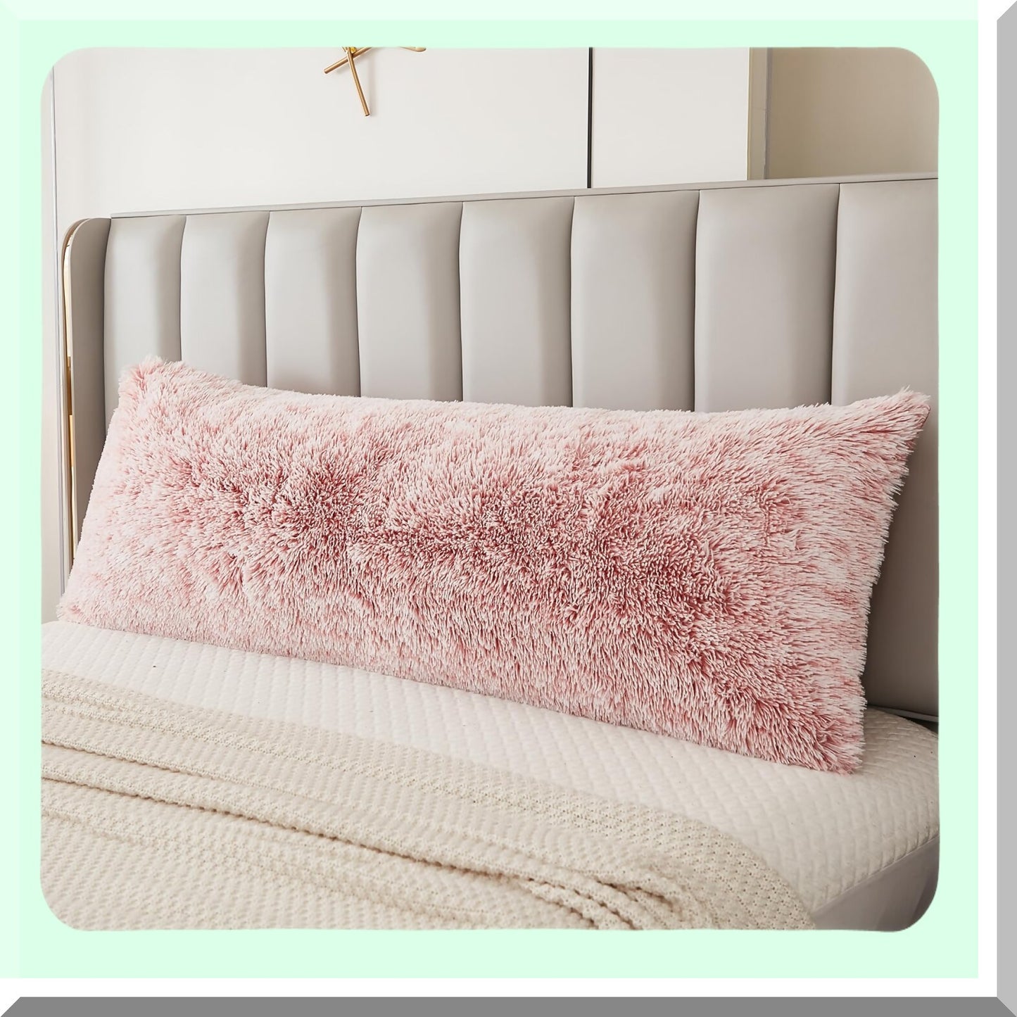 Luxury Shaggy Plush Ombre Pink Body Pillowcase - Ultra Soft Cozy Zipper Closure Cover for Fluffy Decorative Body Pillow 21 x 54 Inches