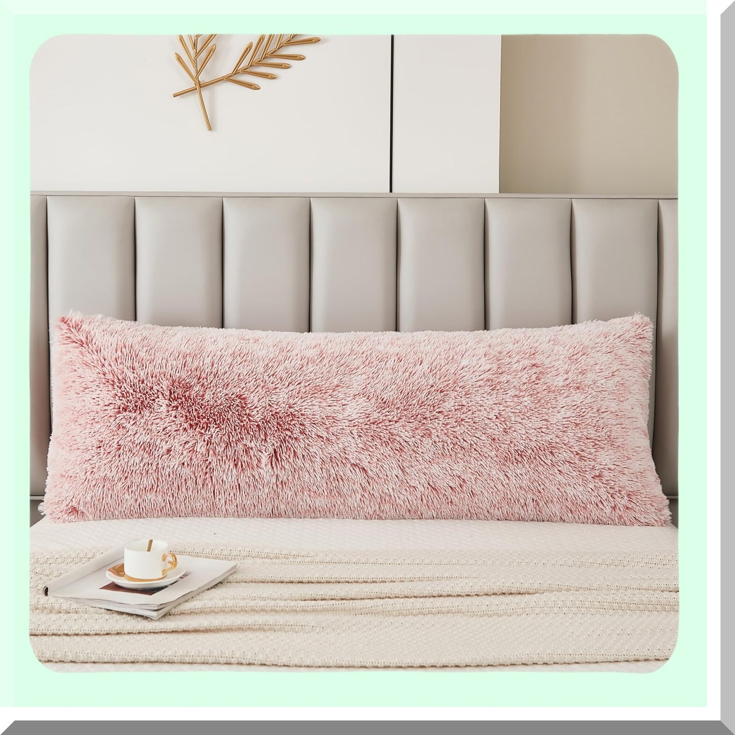Luxury Shaggy Plush Ombre Pink Body Pillowcase - Ultra Soft Cozy Zipper Closure Cover for Fluffy Decorative Body Pillow 21 x 54 Inches
