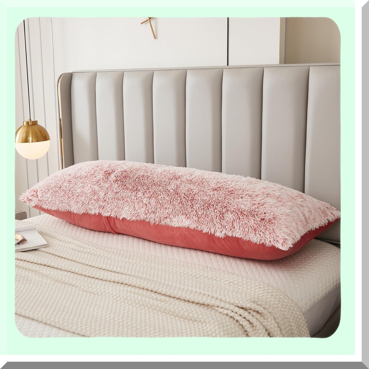 Luxury Shaggy Plush Ombre Pink Body Pillowcase - Ultra Soft Cozy Zipper Closure Cover for Fluffy Decorative Body Pillow 21 x 54 Inches