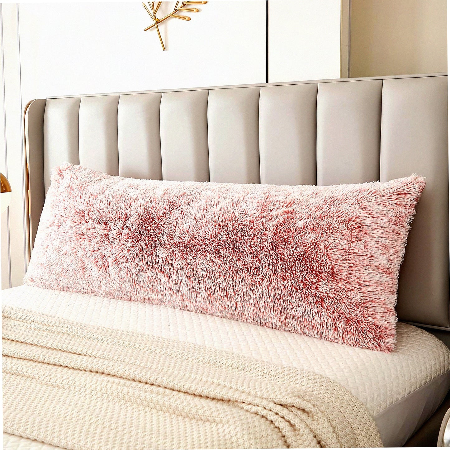 Luxury Shaggy Plush Ombre Pink Body Pillowcase - Ultra Soft Cozy Zipper Closure Cover for Fluffy Decorative Body Pillow 21 x 54 Inches