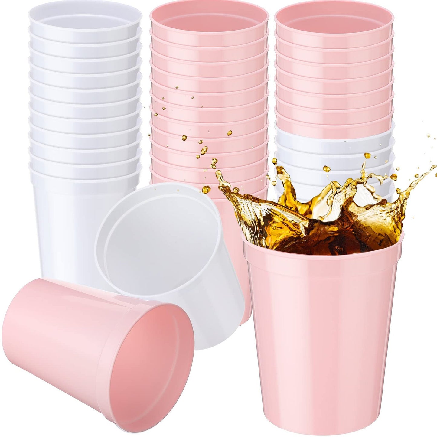 Reusable Party Tumblers - 16oz Blank Stadium Cups for DIY Projects, Events, Baby Shower - White & Pink Drinkware Set of 36 - Birthday Party Essentials