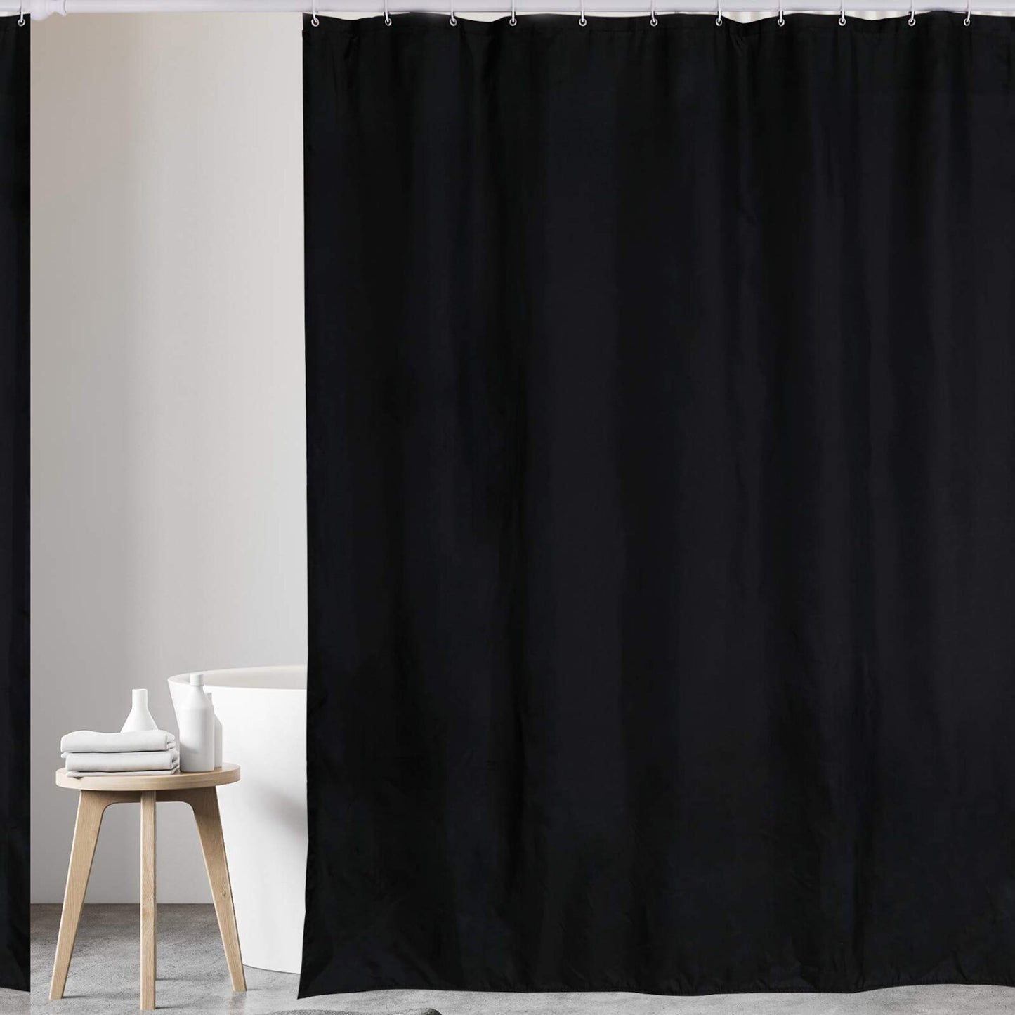 Black Polyester Shower Curtain 72" x 72" with 12 Hooks