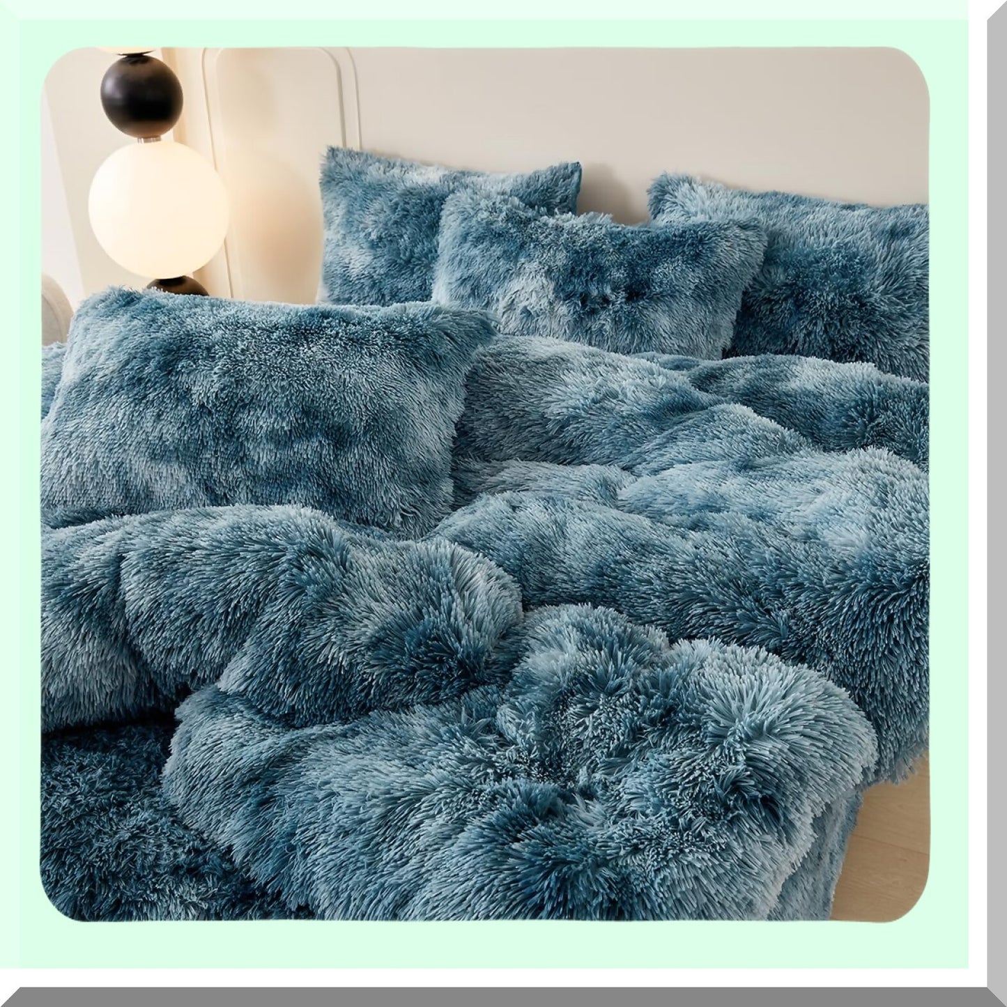 Plush Shaggy Teal Blue Tie Dye Comforter Set - Ultra Soft Fuzzy Fluffy Queen Size Bedding - Colorful Velvet Quilt Set - Comfy Furry 3 Pcs Turquoise Bed Set