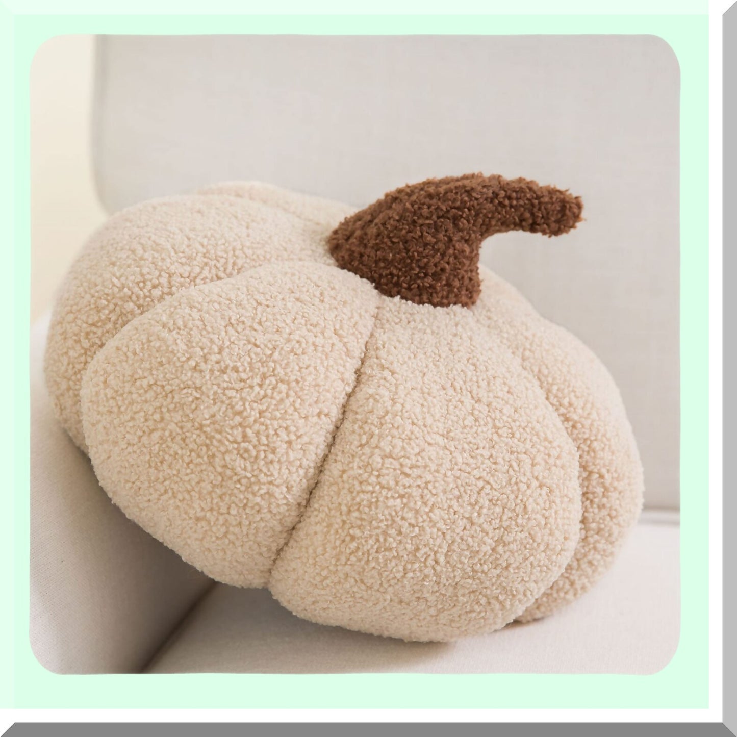 CozyPumpkin Sherpa Throw Pillow - Soft Teddy Fleece Fall Decor Cushion - Cute 3D Pumpkin Shape - Off-White - 6x12 inches - Happy Autumn Decor