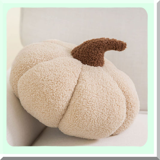 CozyPumpkin Sherpa Throw Pillow - Soft Teddy Fleece Fall Decor Cushion - Cute 3D Pumpkin Shape - Off-White - 6x12 inches - Happy Autumn Decor