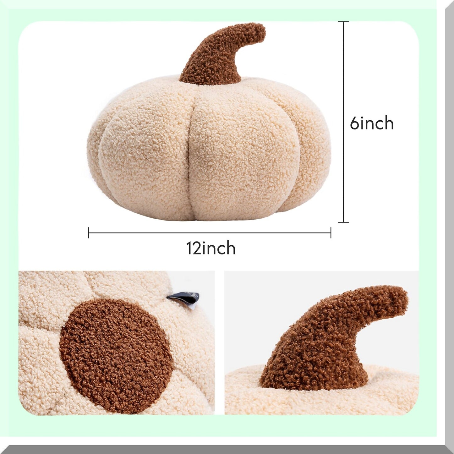 CozyPumpkin Sherpa Throw Pillow - Soft Teddy Fleece Fall Decor Cushion - Cute 3D Pumpkin Shape - Off-White - 6x12 inches - Happy Autumn Decor