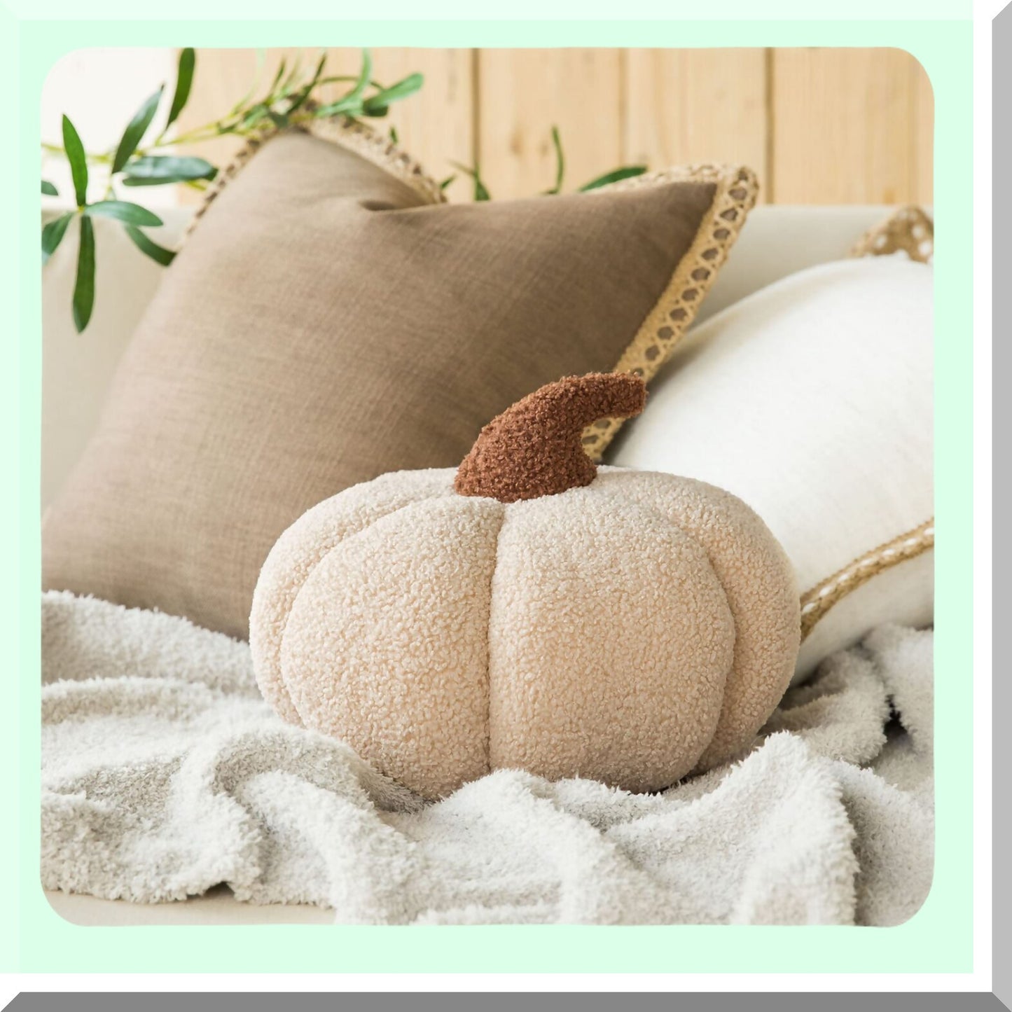 CozyPumpkin Sherpa Throw Pillow - Soft Teddy Fleece Fall Decor Cushion - Cute 3D Pumpkin Shape - Off-White - 6x12 inches - Happy Autumn Decor