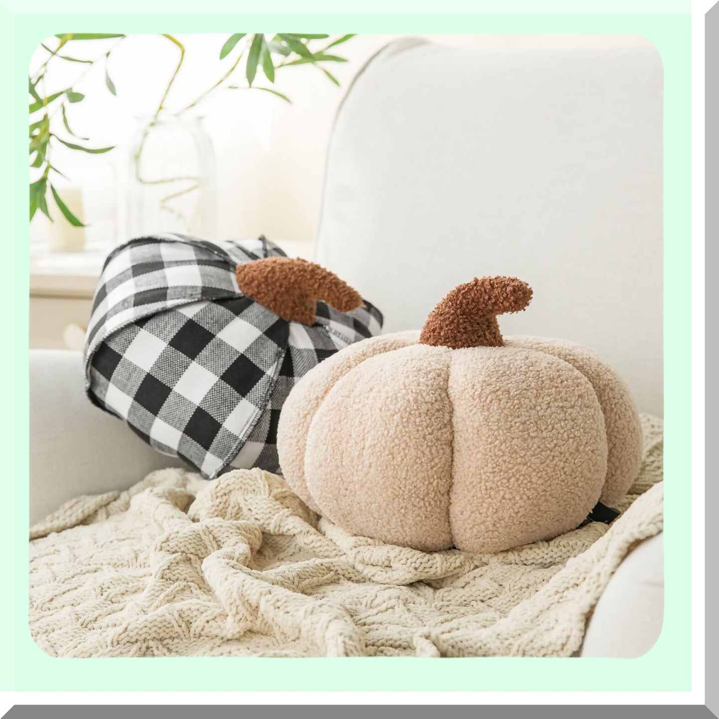 CozyPumpkin Sherpa Throw Pillow - Soft Teddy Fleece Fall Decor Cushion - Cute 3D Pumpkin Shape - Off-White - 6x12 inches - Happy Autumn Decor