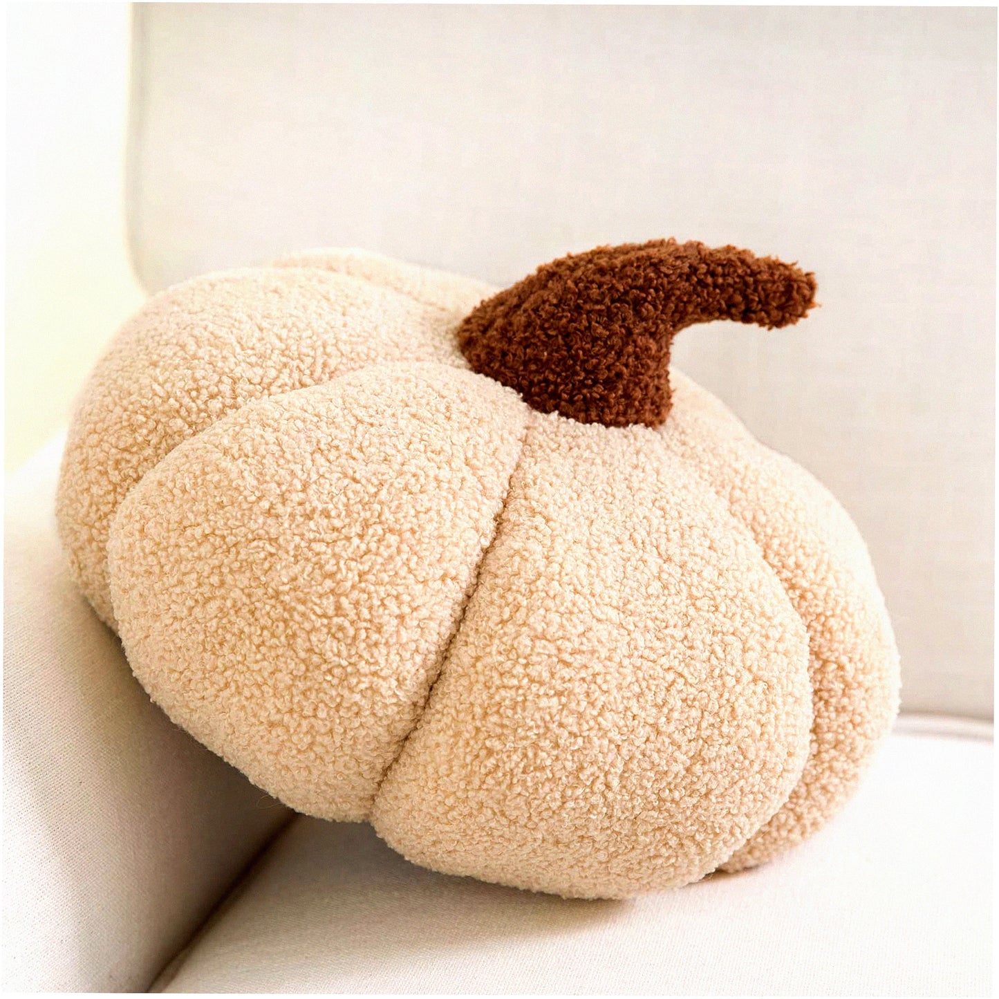 CozyPumpkin Sherpa Throw Pillow - Soft Teddy Fleece Fall Decor Cushion - Cute 3D Pumpkin Shape - Off-White - 6x12 inches - Happy Autumn Decor
