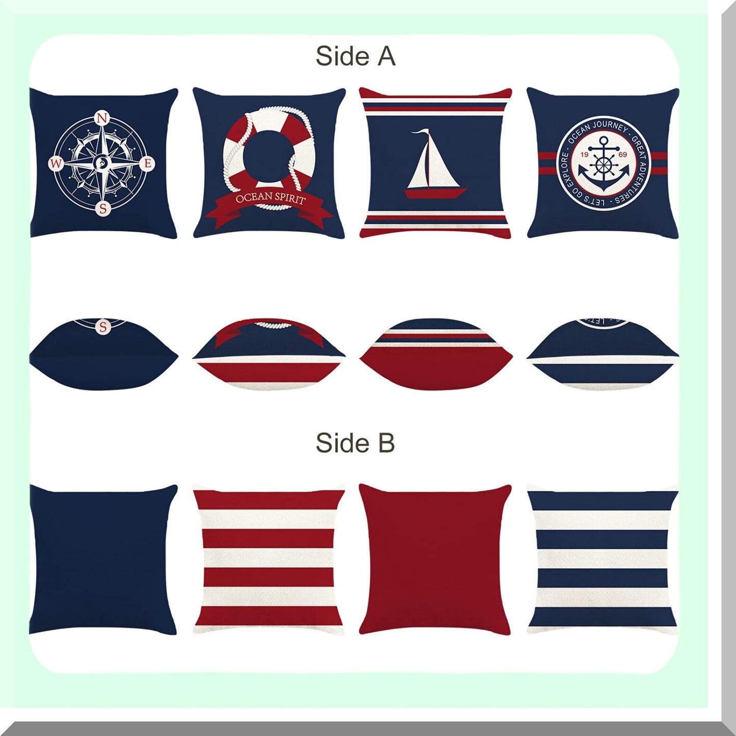 Navy Blue Anchor Nautical Sailboat Pillow Covers Set - Decorative Throw Cases 18x18 Inch Cotton Linen Sofa Couch Bed Home Decor - Pack of 4