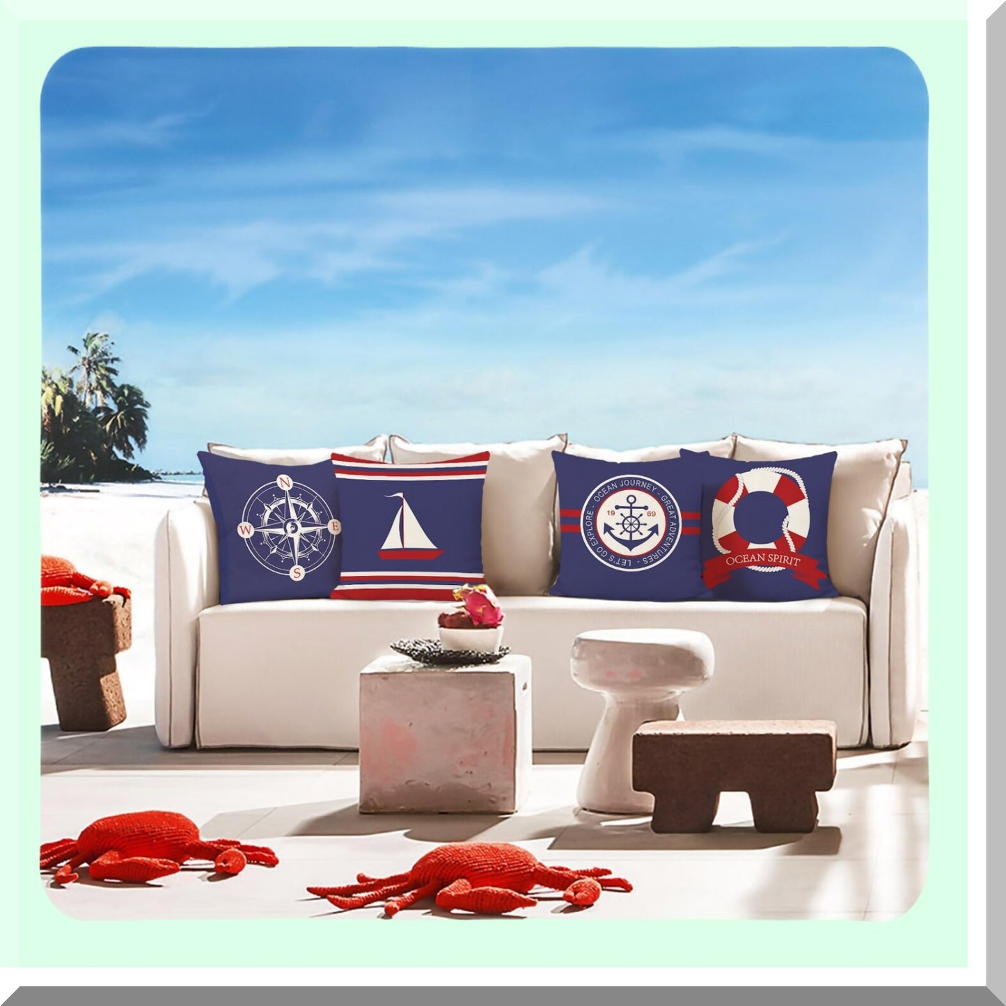 Navy Blue Anchor Nautical Sailboat Pillow Covers Set - Decorative Throw Cases 18x18 Inch Cotton Linen Sofa Couch Bed Home Decor - Pack of 4