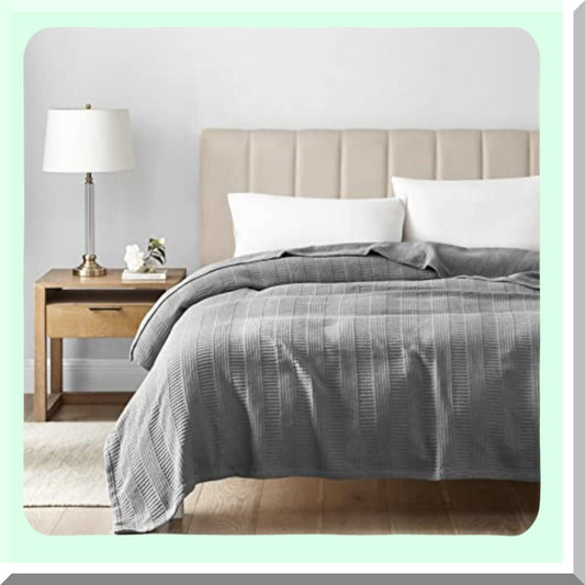 CozyStripe All-Season Cotton Blanket - Soft Grey Home Decor Bedding