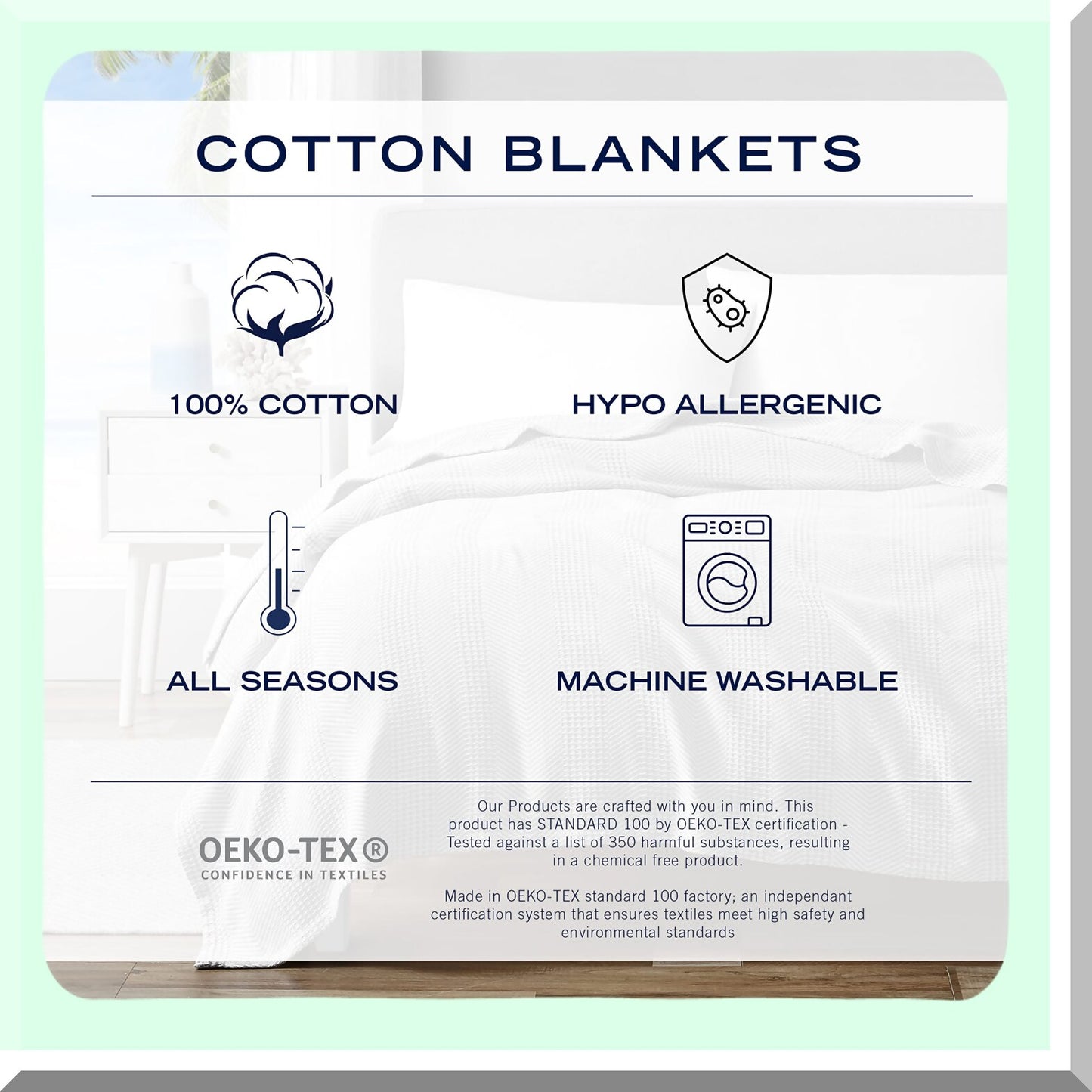 CozyStripe All-Season Cotton Blanket - Soft Grey Home Decor Bedding