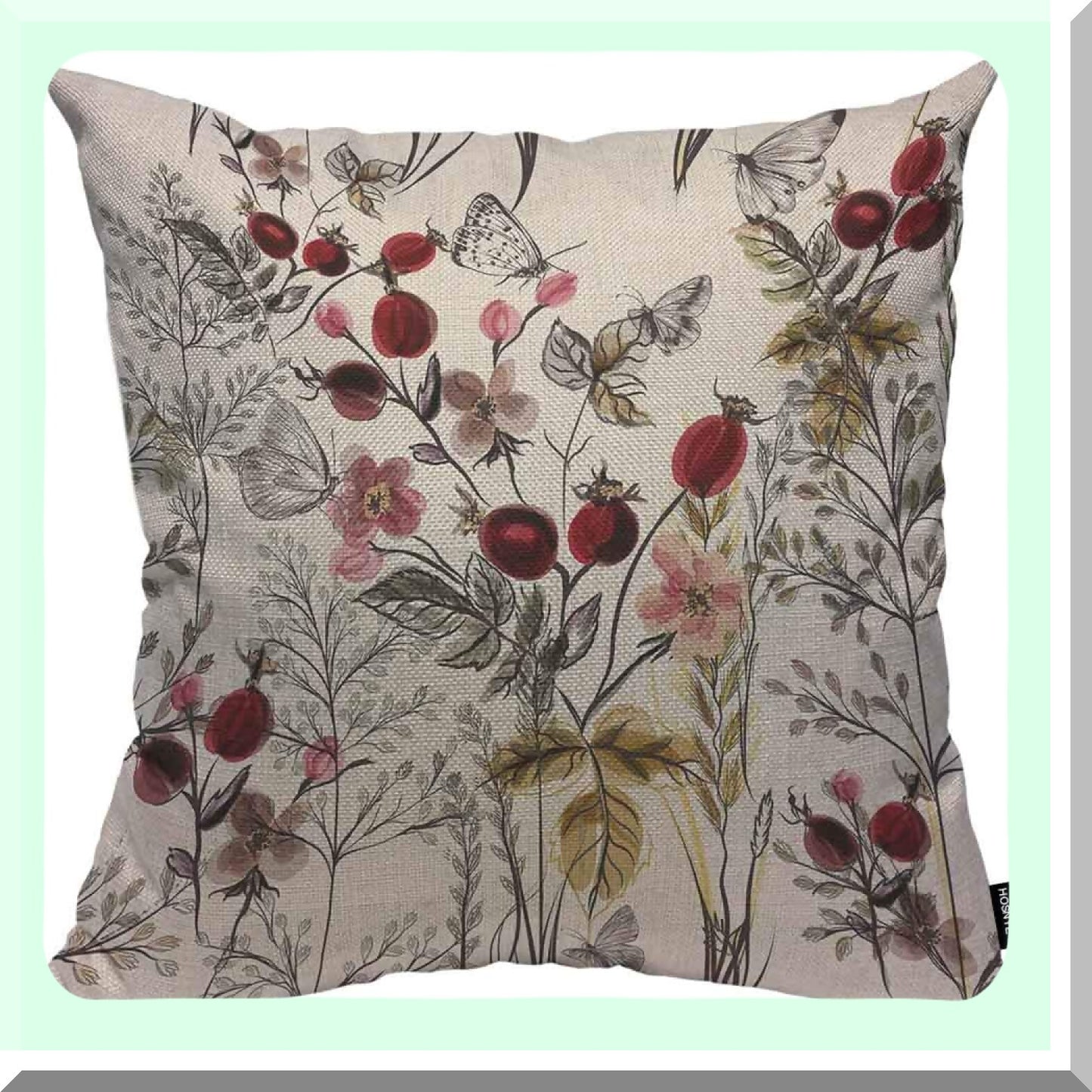 Butterfly Bloom Throw Pillow Case - Floral Plants 16x16 Cushion Cover for Home Decor - Beautiful Flower Decorative Waist Pillow Cover