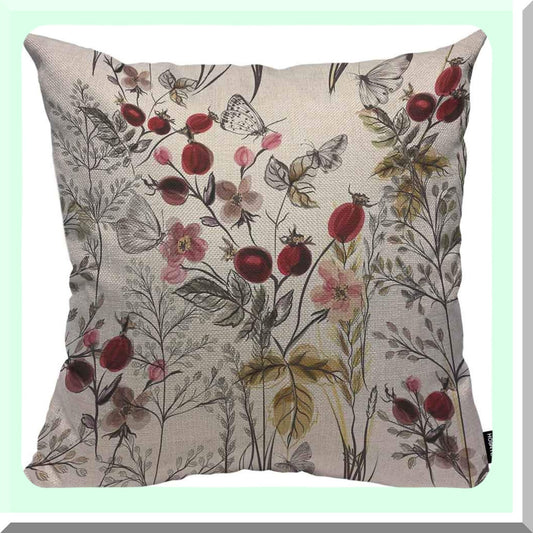 Butterfly Bloom Throw Pillow Case - Floral Plants 16x16 Cushion Cover for Home Decor - Beautiful Flower Decorative Waist Pillow Cover