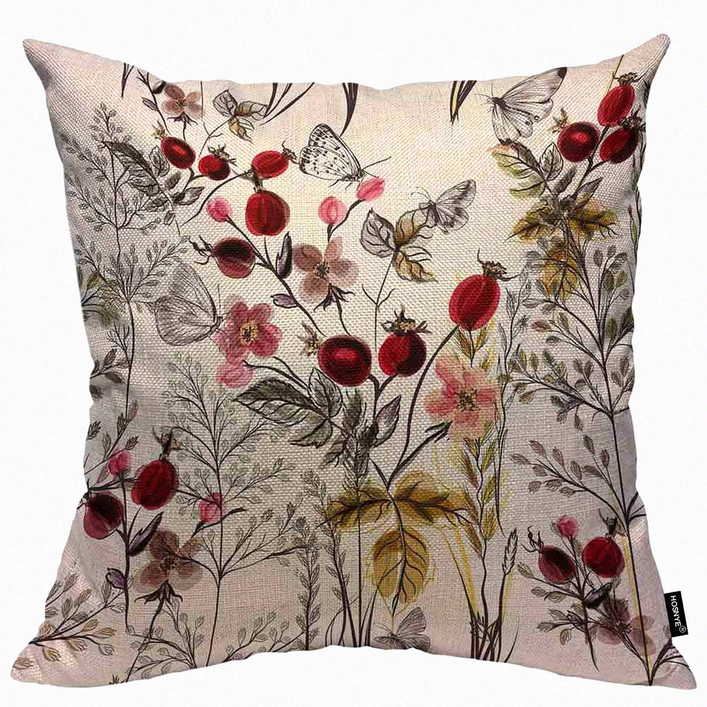 Butterfly Bloom Throw Pillow Case - Floral Plants 16x16 Cushion Cover for Home Decor - Beautiful Flower Decorative Waist Pillow Cover