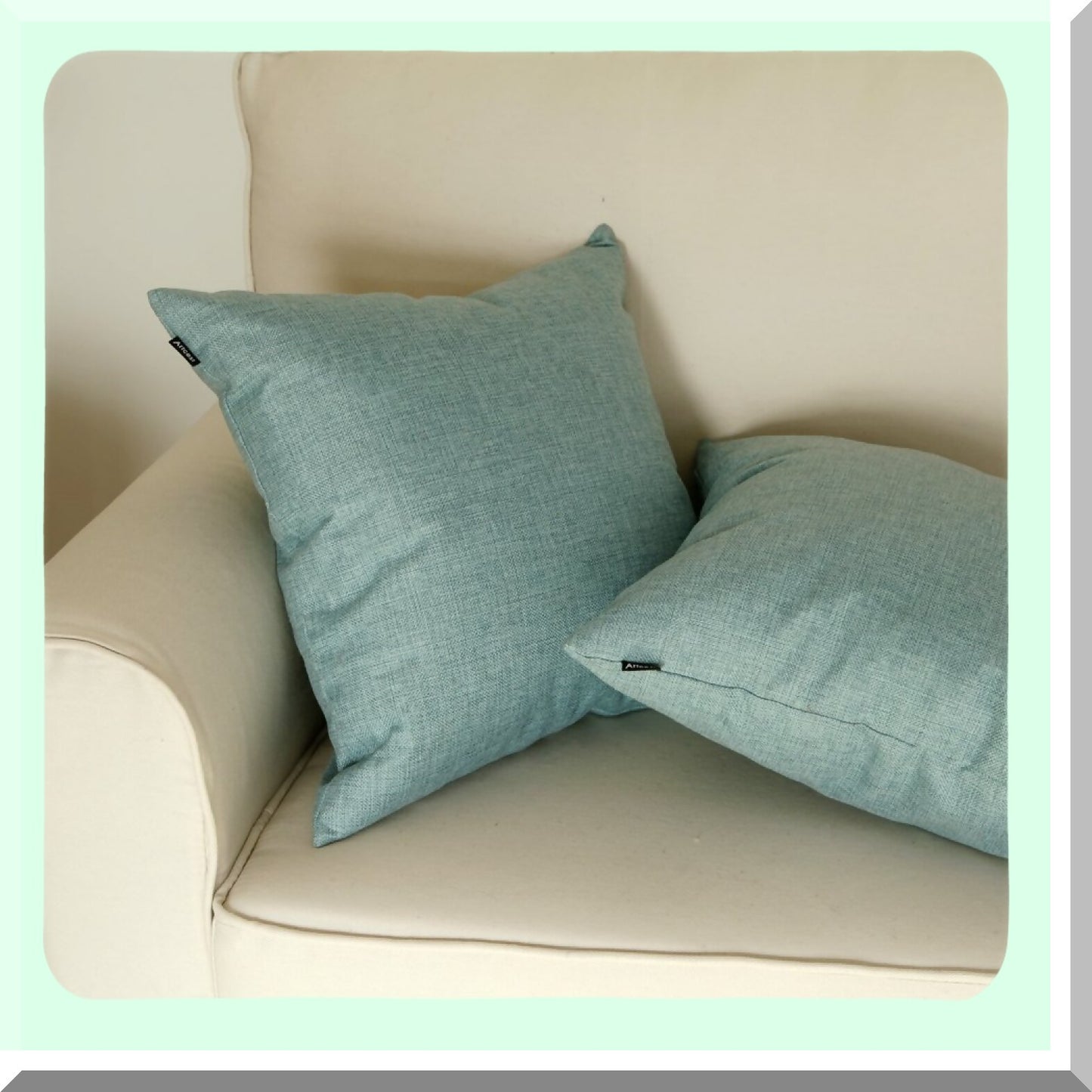 Seafoam Aqua Linen Pillowcase Set - Modern Stylish Decorative Cushion Covers for Couch, Durable Sofa Throw Pillows, Comfortable Bed Accessories 18"x18"