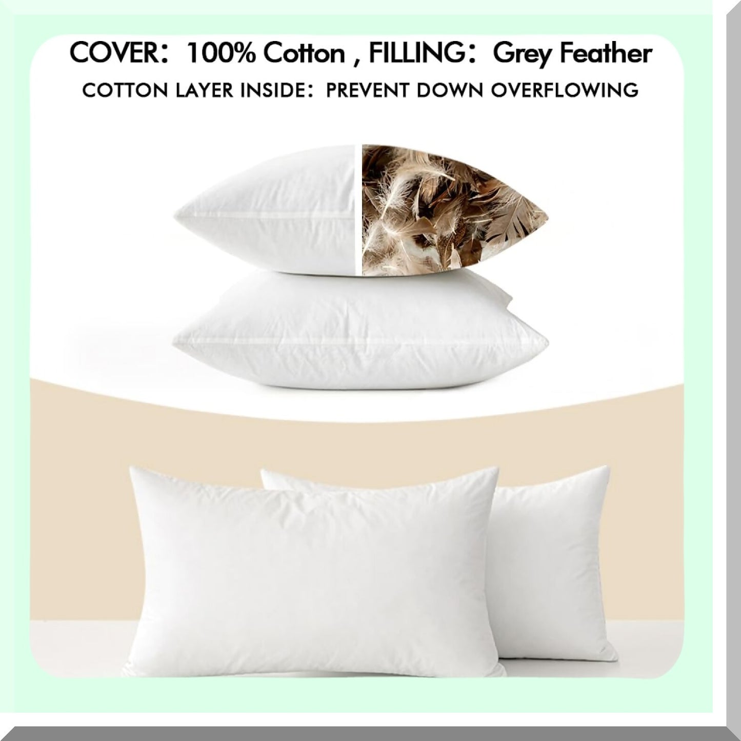 FluffCozy Down Pillow Inserts - 12x20 Pack of 2 Decorative Fluffy Throw Pillows for Living Room Sofa Bed - Cotton Fabric - Plush Comfort