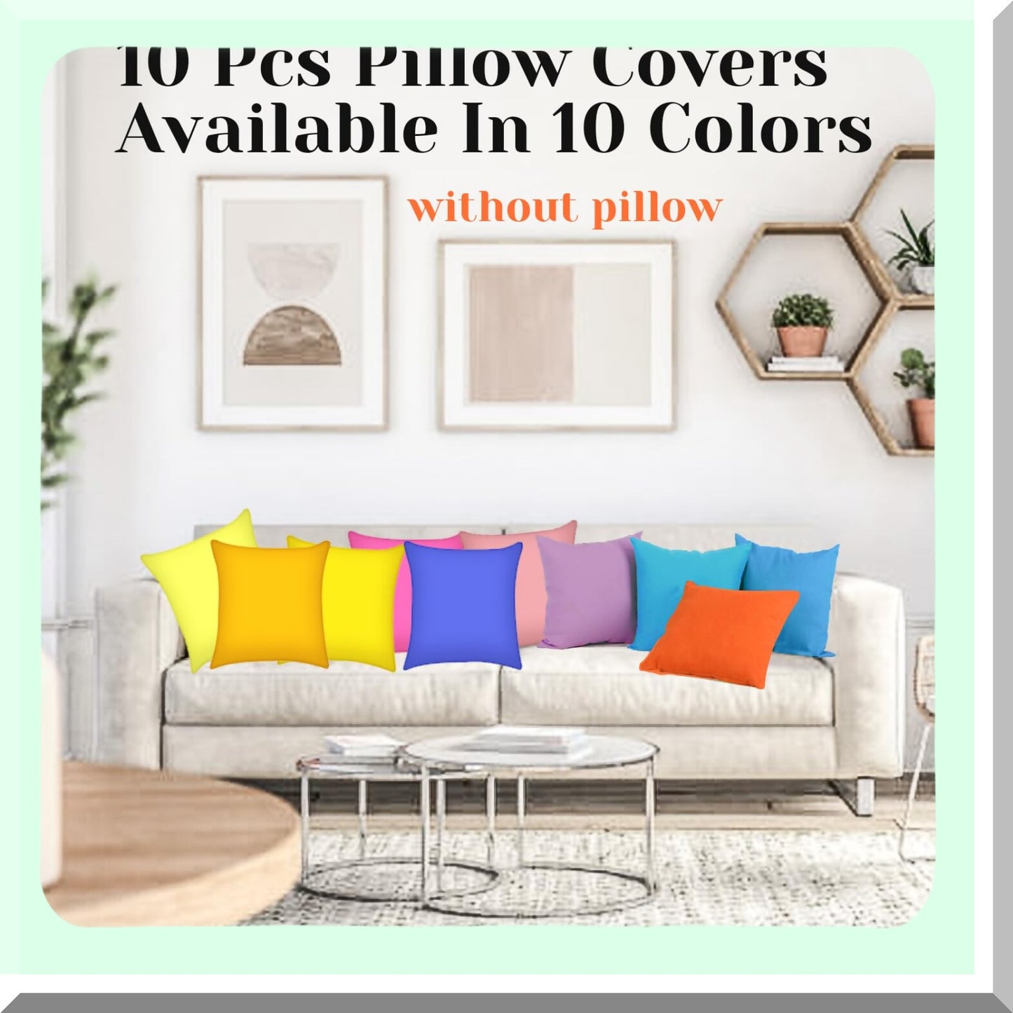 Multicolor Soft Square Throw Pillow Covers Set - Decorative Cushion Cases for Couch, Bedroom, Living Room - 18 x 18 in, Pack of 10