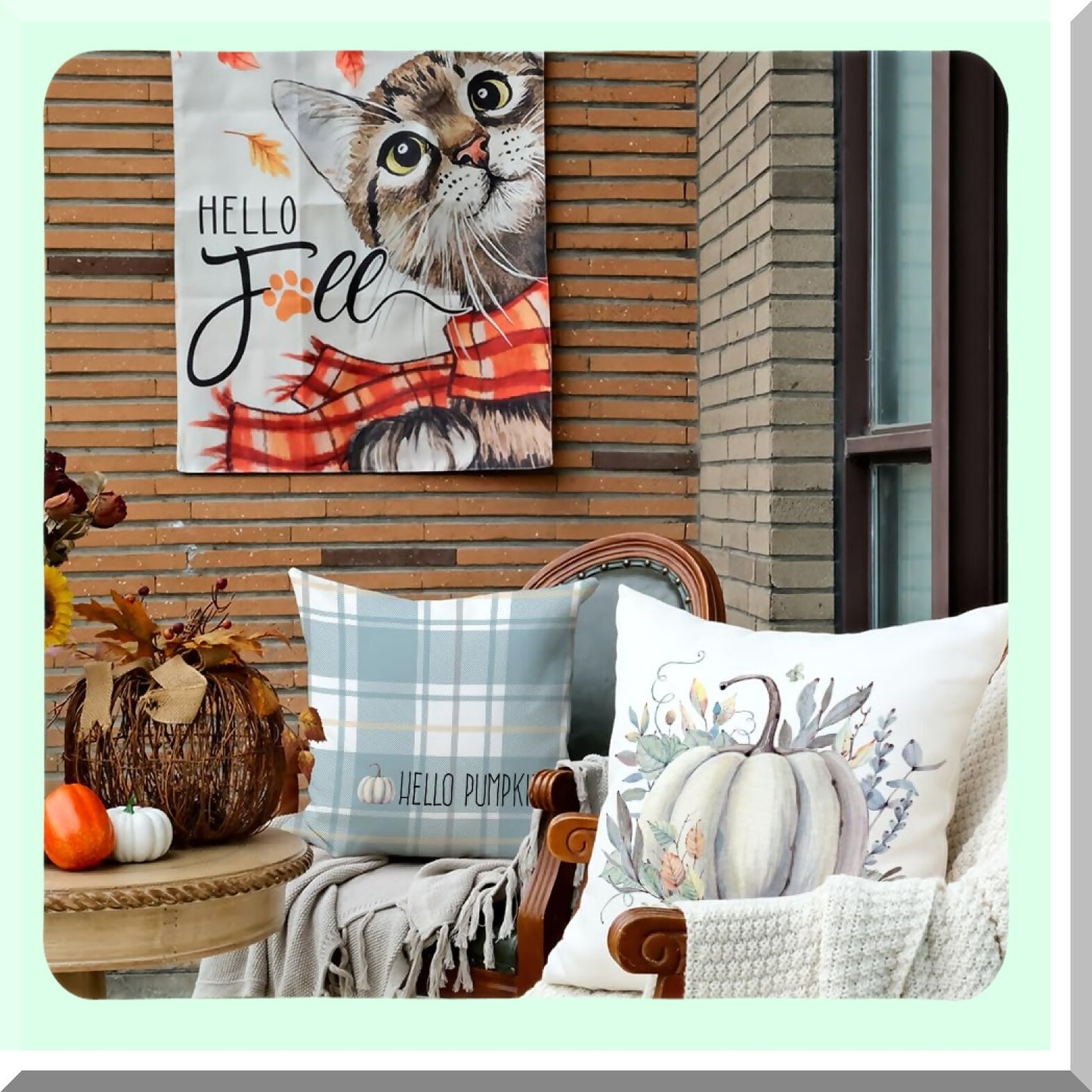 Autumn Harvest Pillow Covers Set - Striped Buffalo Plaid Polka Dots Pumpkins Leaves Decorative Farmhouse Throw Cushion Cases - Indoor Home Decor for Sofa Couch - Blue - 16x16 Inch - Pack of 4