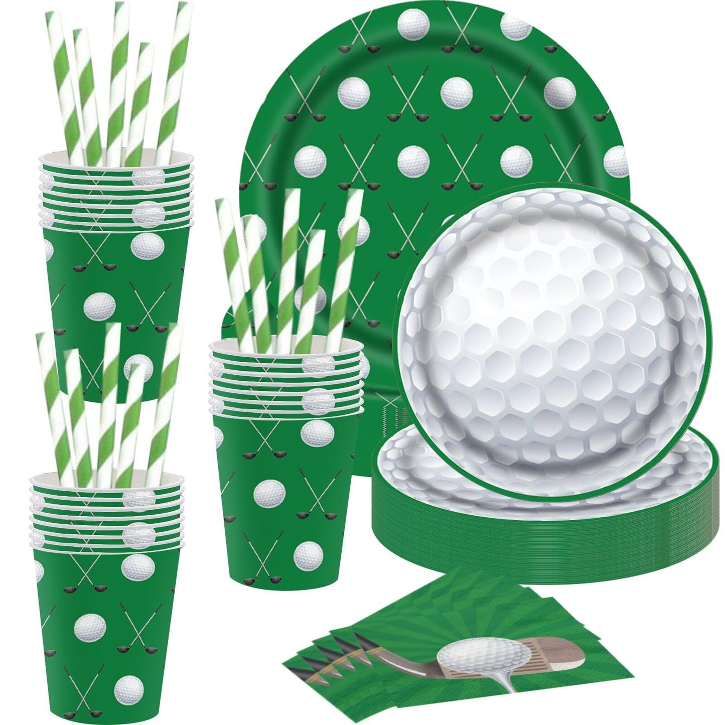 Golf Swing Party Pack - 80PCS Golf Party Supplies Set with Plates, Napkins, Straws, and Cups. Perfect for Golf Sports Birthday Party Decoration!